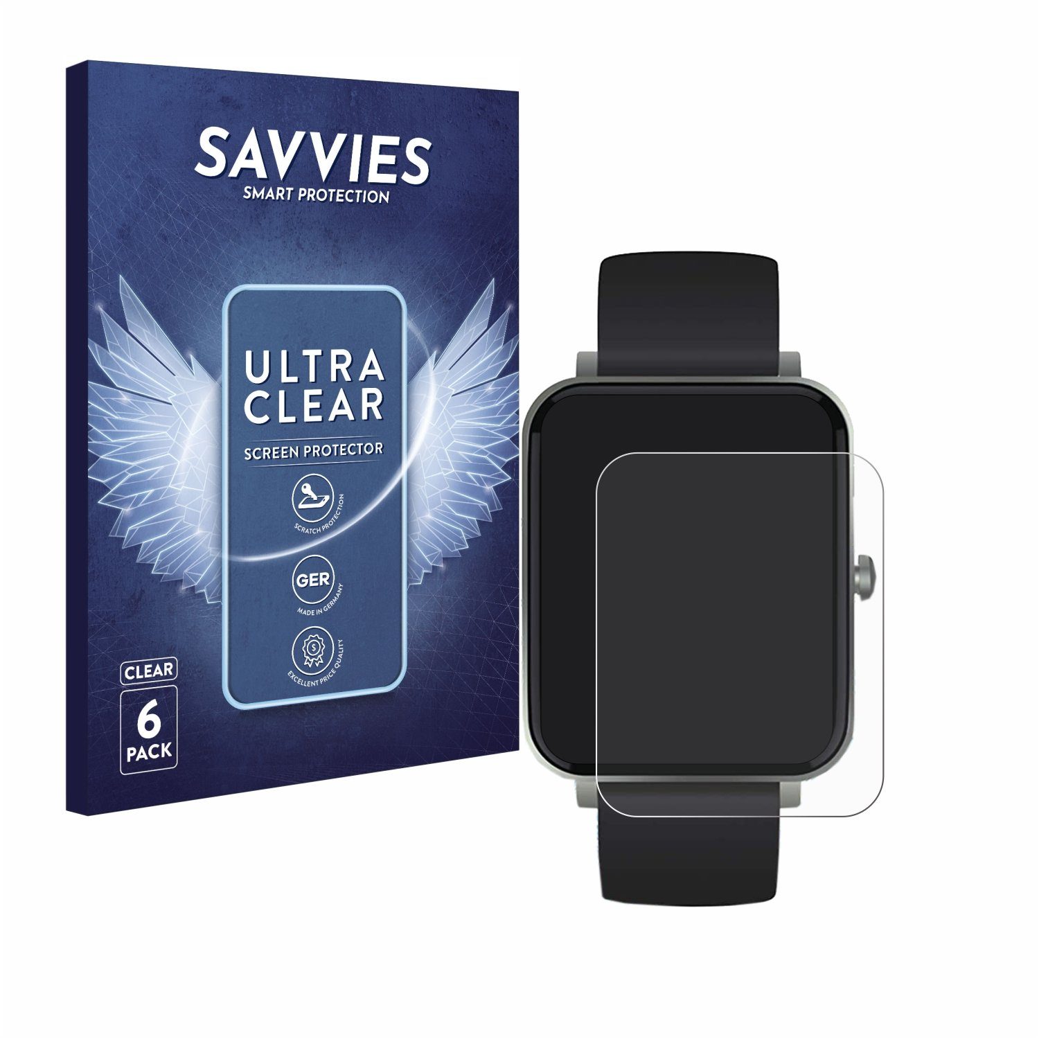 Savvies Displayschutzfolie Schutzfolie für Souccess Smartwatch 1.54", 6 Stück, Displayschutz Schutz Folie Klar Transparent