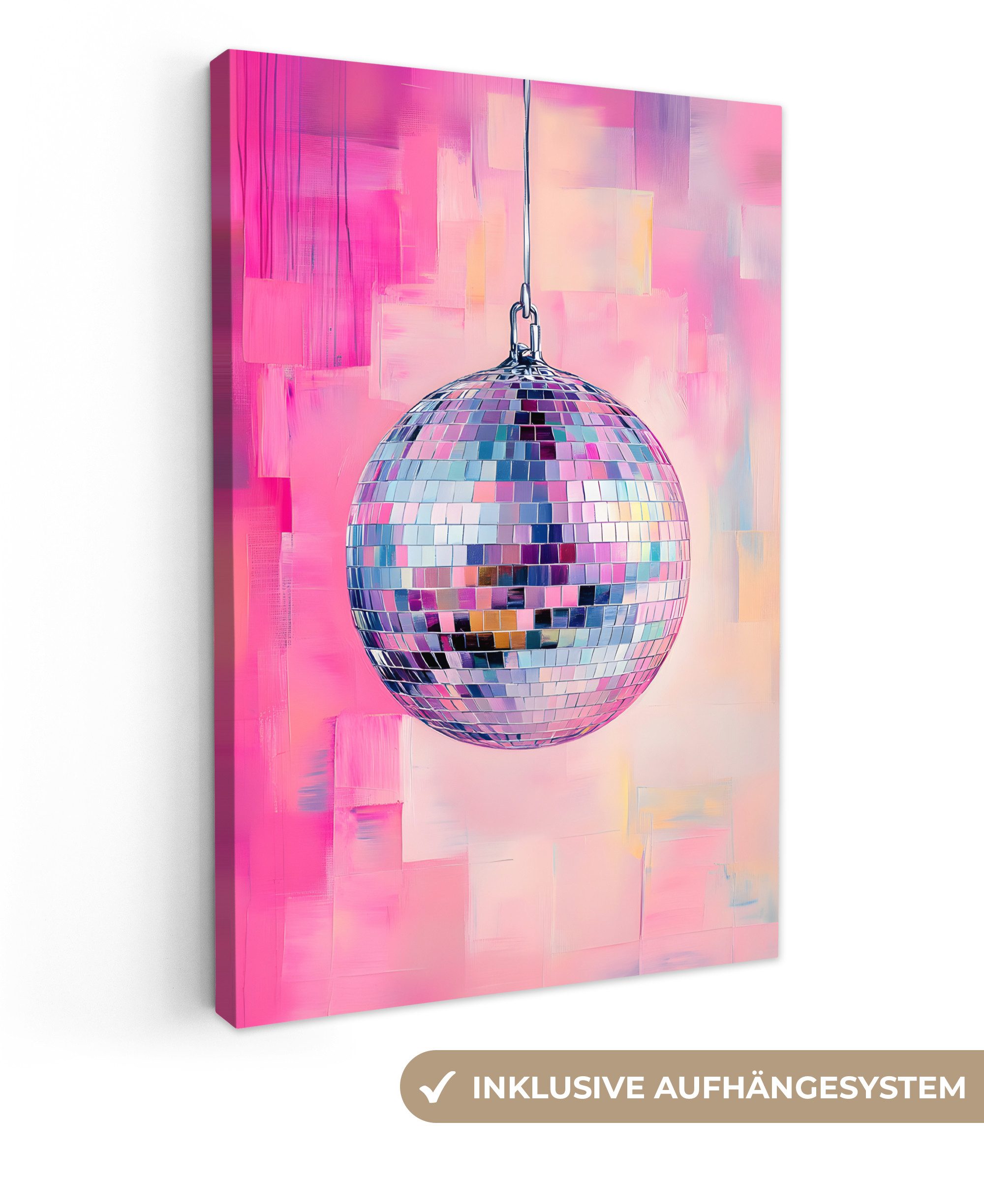 OneMillionCanvasses® Leinwandbild Discoball - Rosa - Farbe, Fotodruck (1 St günstig online kaufen