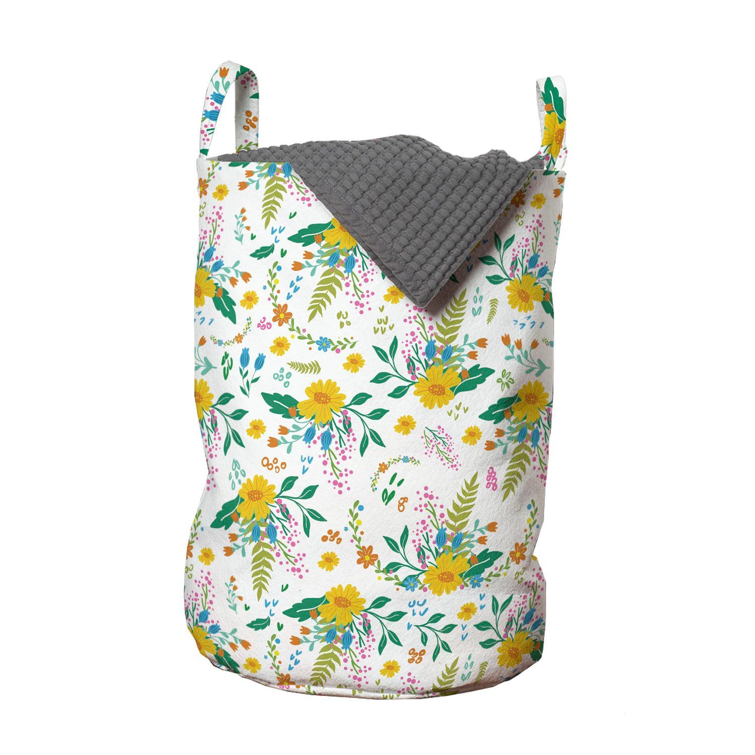 Abakuhaus Wäschesäckchen Wäschekorb mit Griffen Kordelzugverschluss für Waschsalons, Blumen Bunte Blumen-Gelb Petal