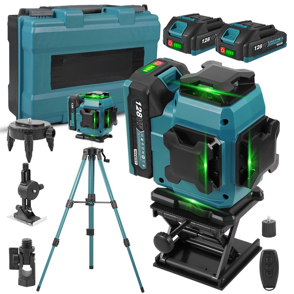 Yofidra Kreuzlinienlaser 16 Linien Laser Level 3° Selbstnivellierend 4 x 360° Laserwasserwaage, mit 2x Akku + Stativ, für Innenbau, Fliesen & Holz