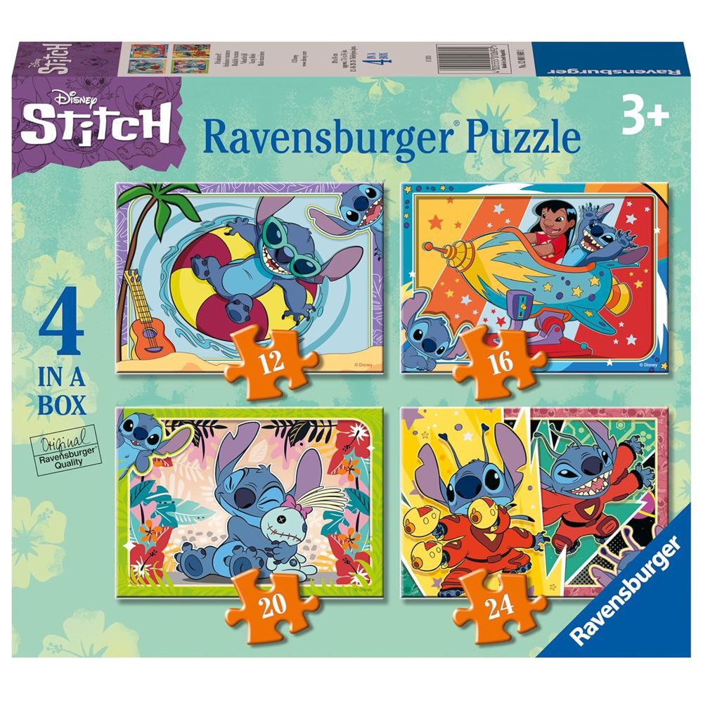 Ravensburger Puzzle Kinder Puzzle-Box 4 in 1 Ravensburger Disney Stitch, 24 Puzzleteile