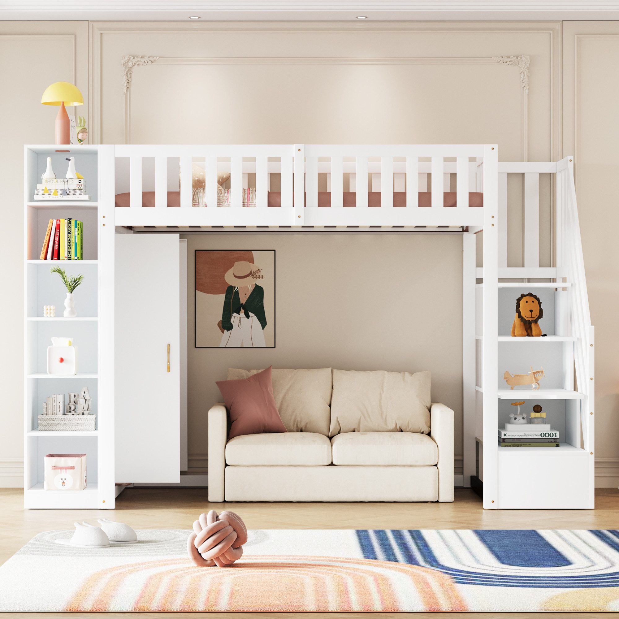 Flieks Hochbett Kinderbett 90x200cm mit Stauschrank Kleiderschrank und Stau günstig online kaufen