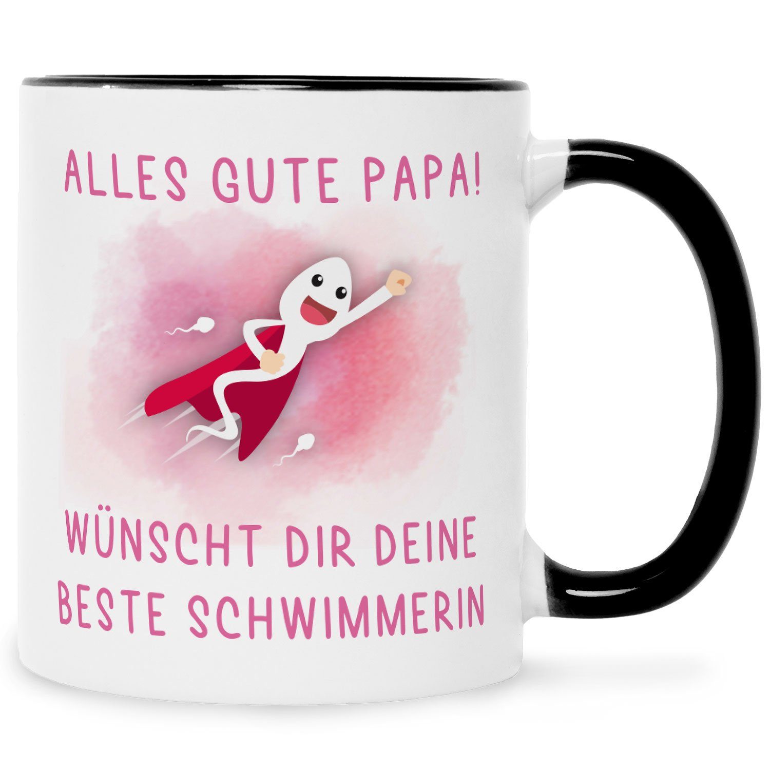 GRAVURZEILE Tasse mit Spruch - Alles Gute von deinem besten Schwimmer, Keramik, Mädchen - Farbe: Schwarz & Weiß