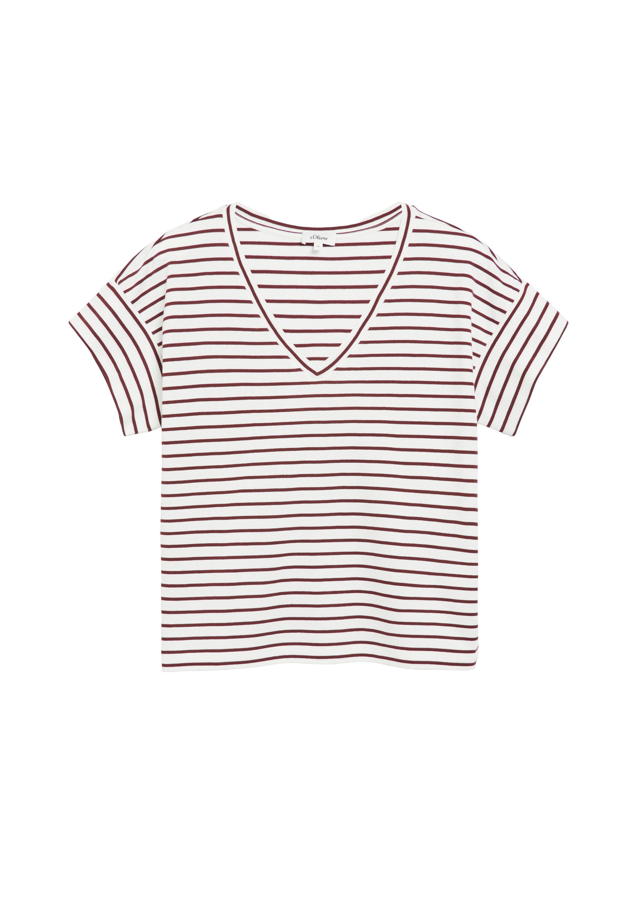 s.Oliver Kurzarmshirt T-Shirt Gestreiftes Jersey-T-Shirt mit V-Ausschnitt