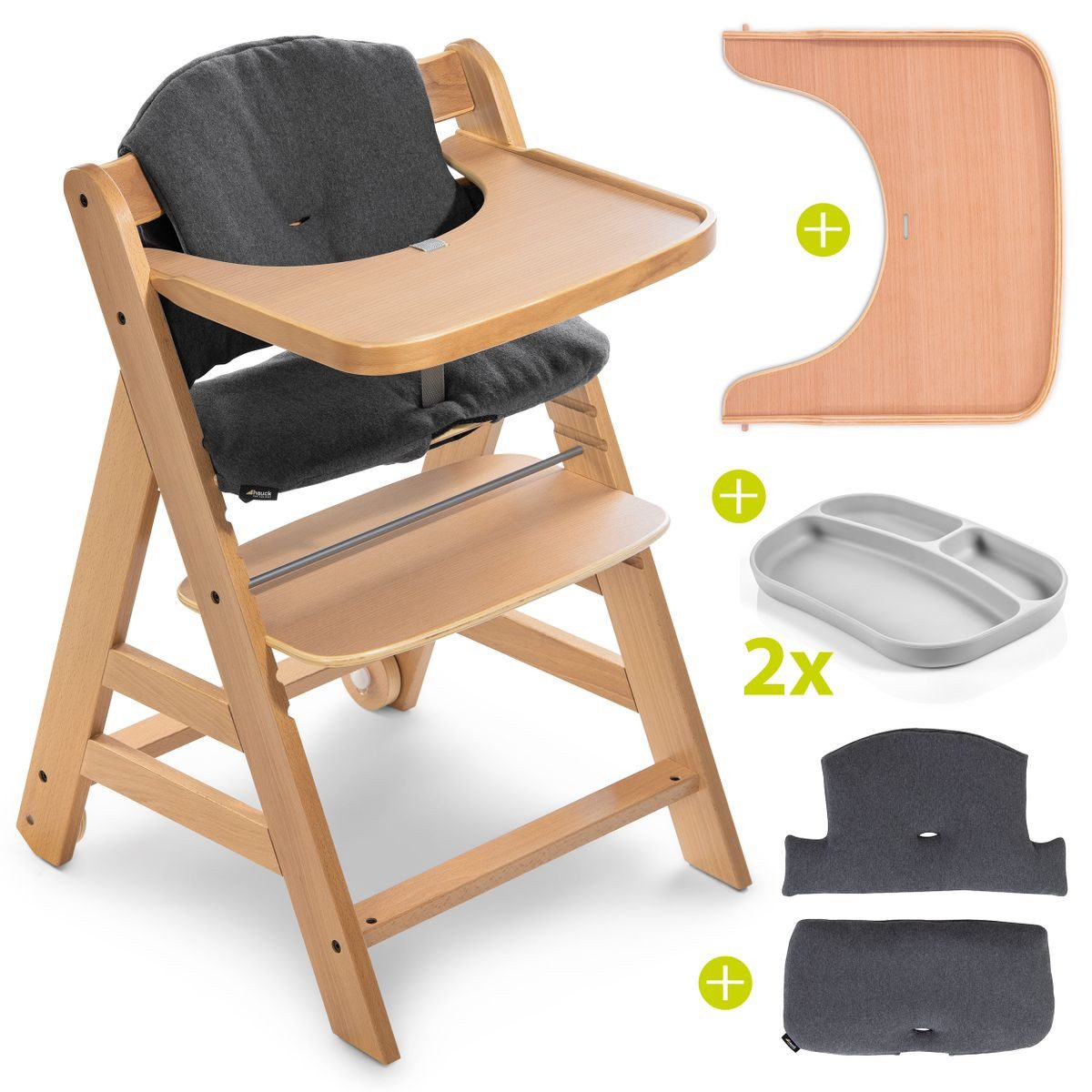 Hauck Hochstuhl Alpha Plus Move Natur Set (5 St), Holz Kinderhochstuhl inkl günstig online kaufen