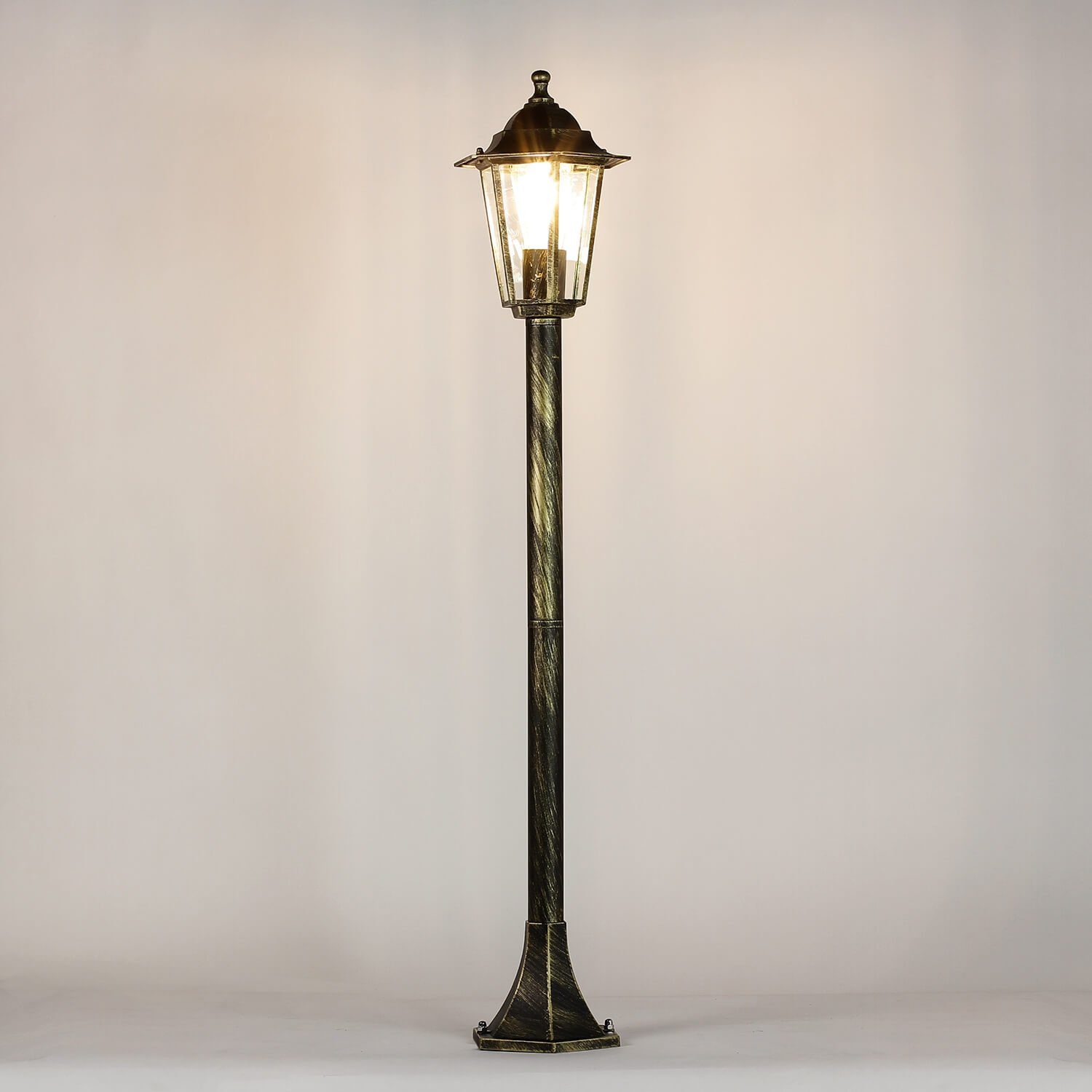 Licht-Erlebnisse Außen-Stehlampe PARIS, ohne Leuchtmittel, Wegeleuchte Gold antik rustikal Gartenlaterne Stehlampe Hof Lampe