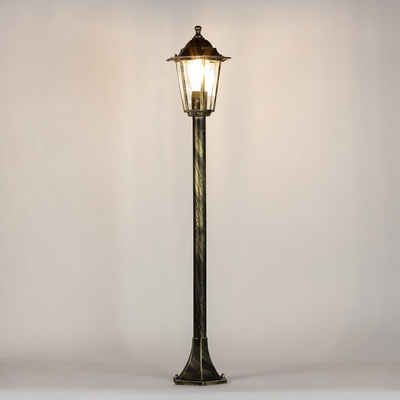 Licht-Erlebnisse Außen-Stehlampe PARIS, ohne Leuchtmittel, Wegeleuchte Gold antik rustikal Gartenlaterne Stehlampe Hof Lampe
