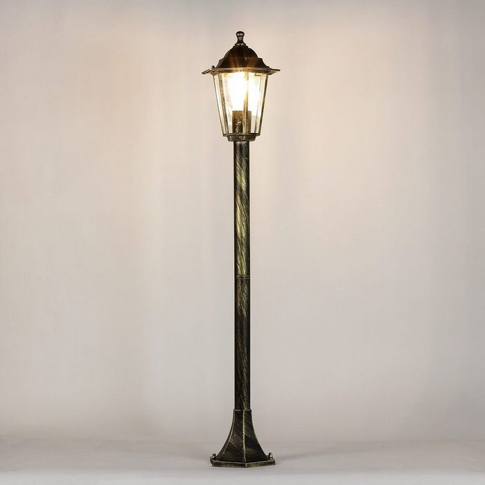 Licht-Erlebnisse Außen-Stehlampe PARIS ohne Leuchtmittel Wegeleuchte Gold antik rustikal Gartenlaterne Stehlampe Hof Lampe