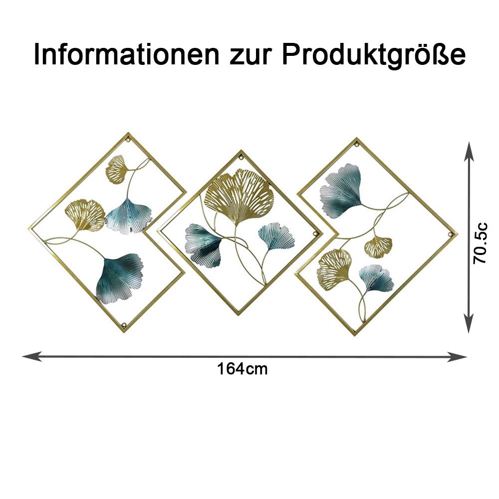 TUWENA Wanddekoobjekt 3 Stück Wanddekoration aus Metall mit Reliefmuster aus Ginkgoblättern (3 St)