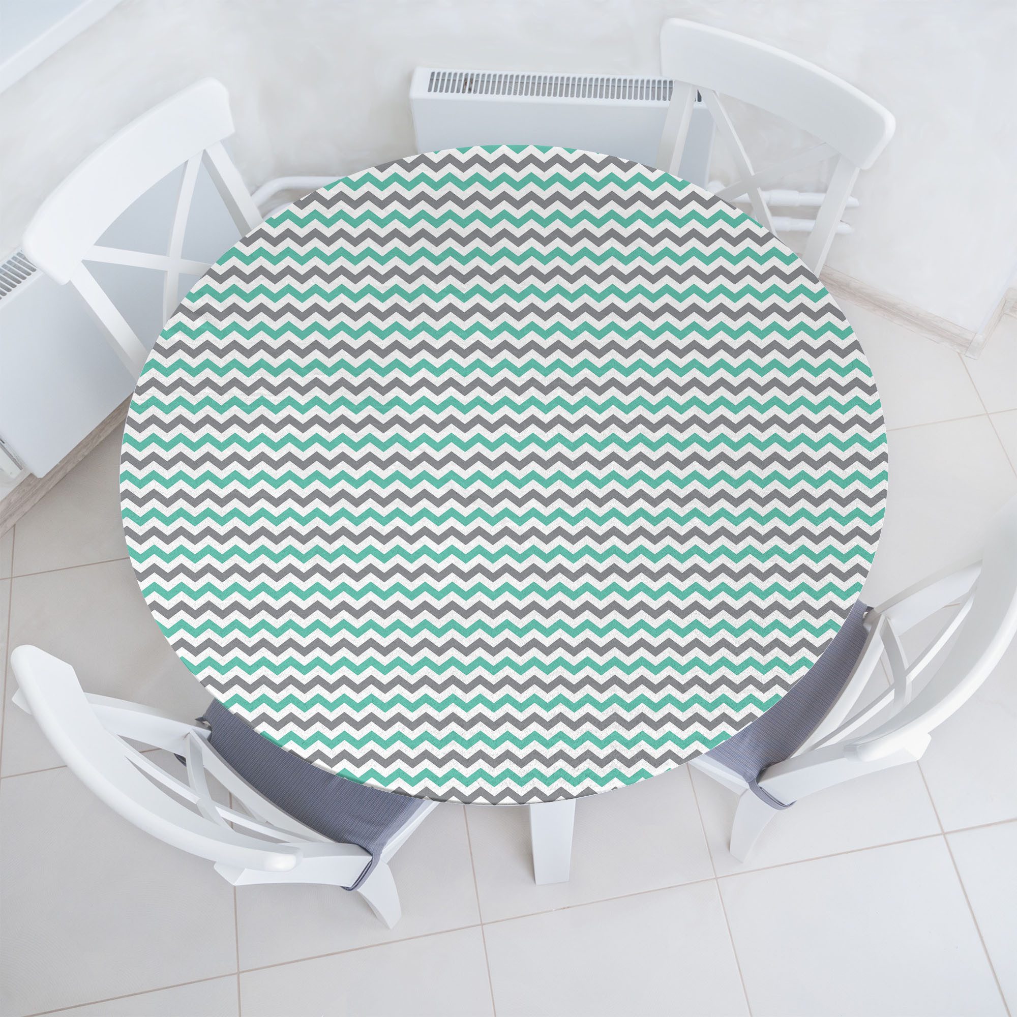 Abakuhaus Tischdecke Rundum-elastische Stofftischdecke, grau Chevron Herringbone Art Deco