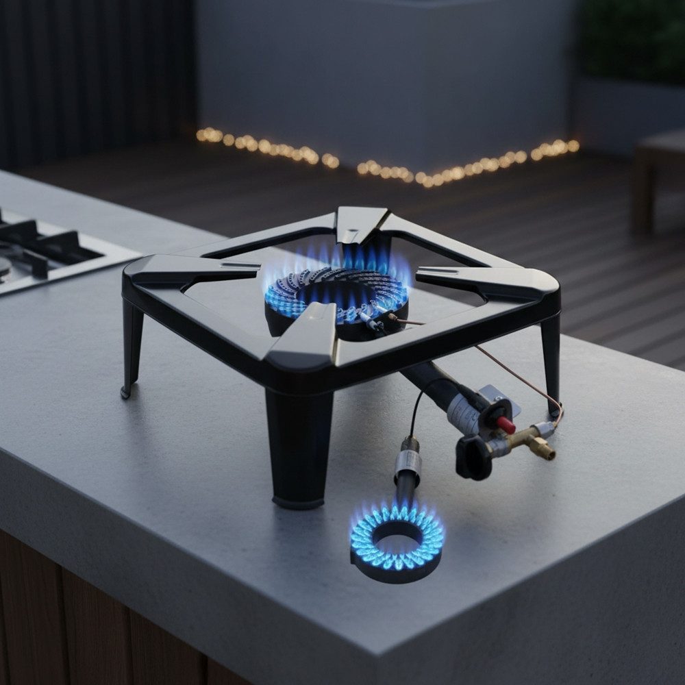 Melko Gaskocher Campingkocher Hockerkocher Piezozündung 4 Bein Gaskocher Gasbrenner, (Stück, 1-St), Piezozündung