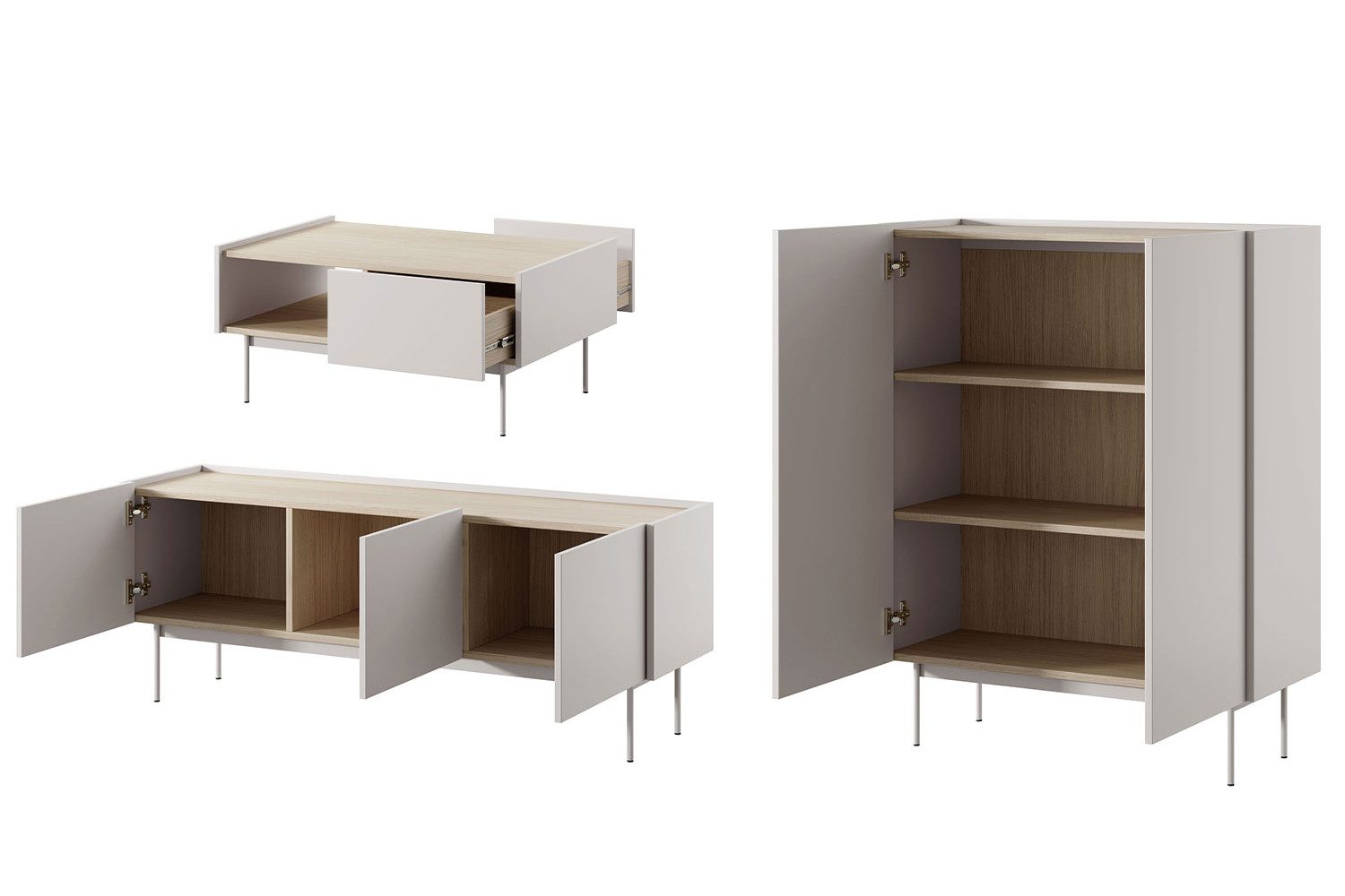 Feldmann-Wohnen Wohnwand Color, (Color, 3-St., Wohnzimmer-Set), 3-teilig, Kaschmir, Eiche Linea, grifflos
