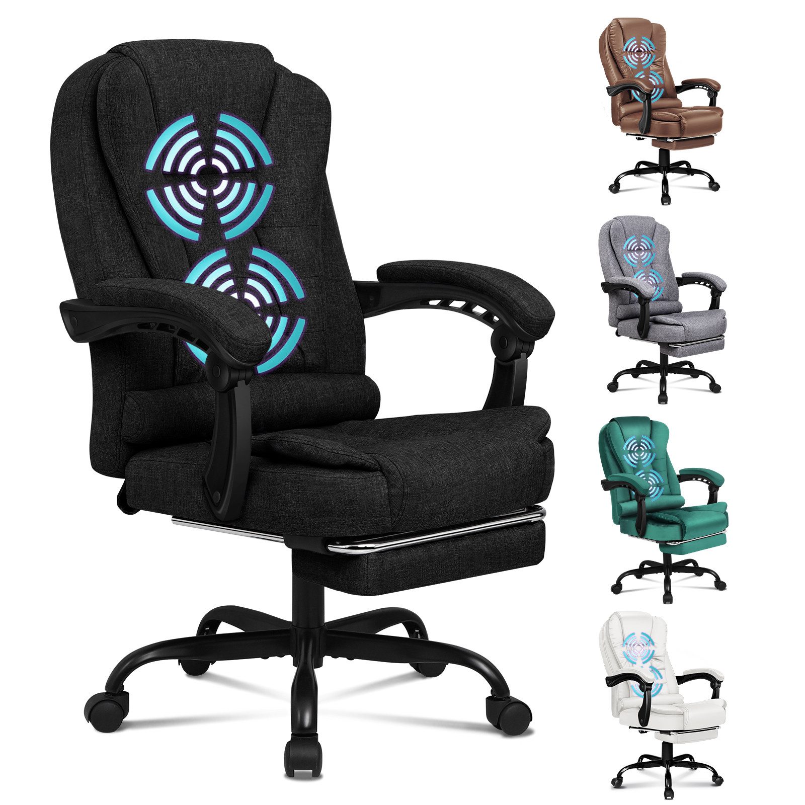 ALFORDSON Bürostuhl mit Massagefunktion, Fußstütze und 150°-Neigung mit SGS-Gasdruckfeder, (1 St), drehbarer Gaming-Stuhl für Computer-Arbeitstische, Dunkelschwarz