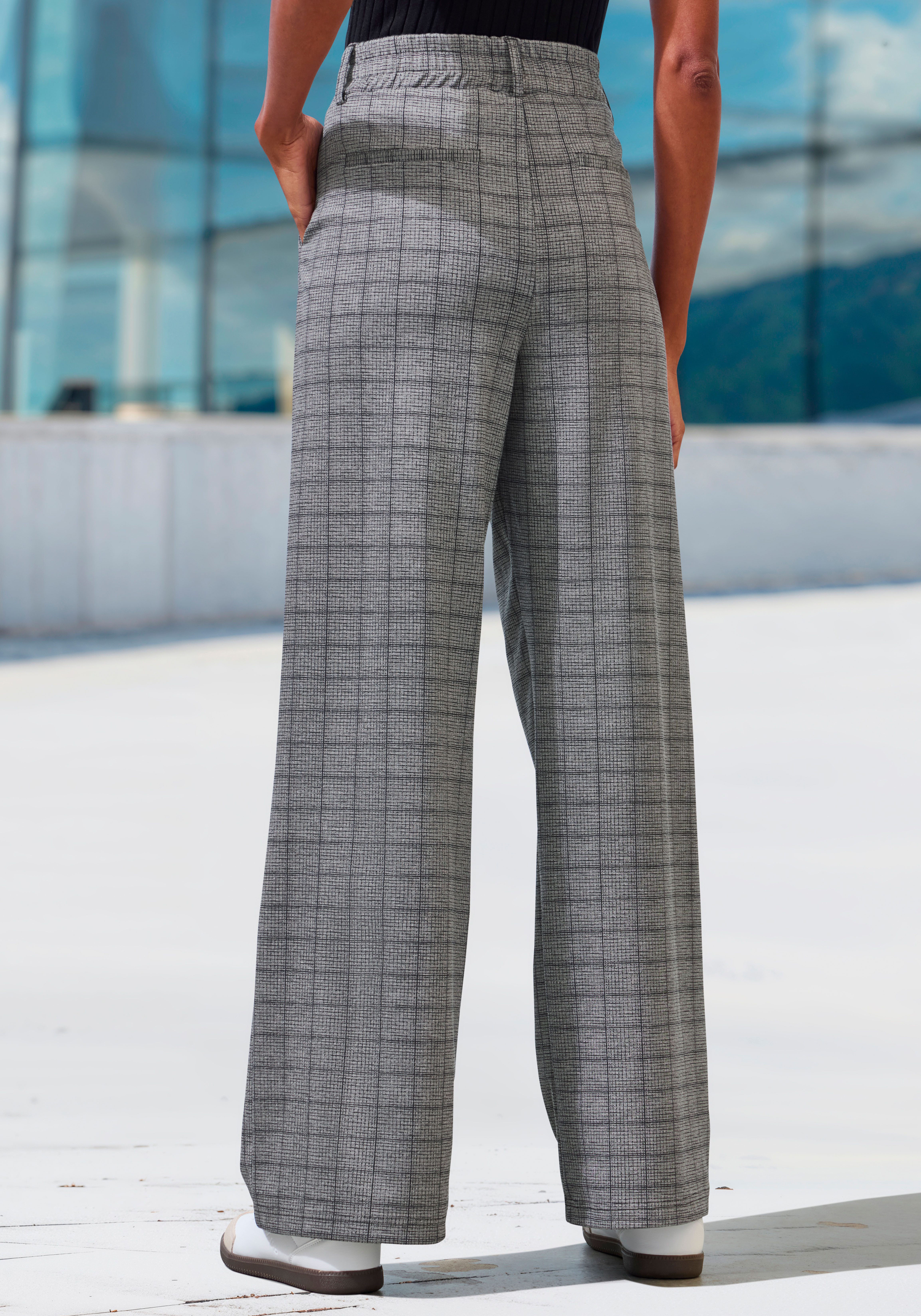 LASCANA Schlupfhose extra Weit mit Bundfalten mit Jacquard Strickmuster oder uni schwarz