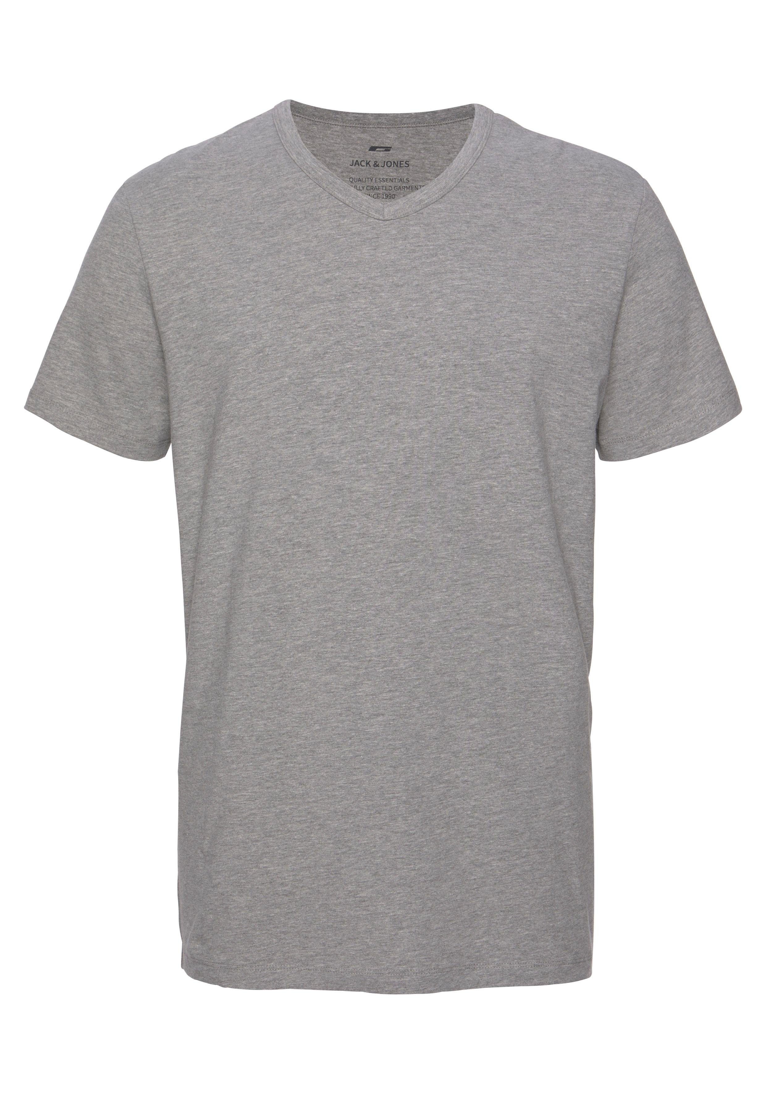 BASIC SLIM- Light Grey Melange mit Jack V-Ausschnitt V-NECK T-Shirt TEE Jones FIT &