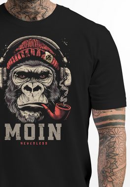 Neverless Print-Shirt Herren T-Shirt Moin Schriftzug Gorilla Musik Aufdruck Brustprint Print mit Print