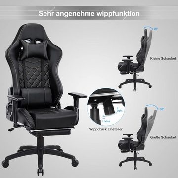 JOEAIS Gaming-Stuhl Gaming Stuhl Gaming Chair Gaming Sessel pc Stuhl Ergonomischer Stuhl (Bürostuhl mit Fußstützen 180 kg Belastbarkeit Massagefunktion), mit Wippfunktion, Höhenverstellbar, Massage Lendenkissen, 155°