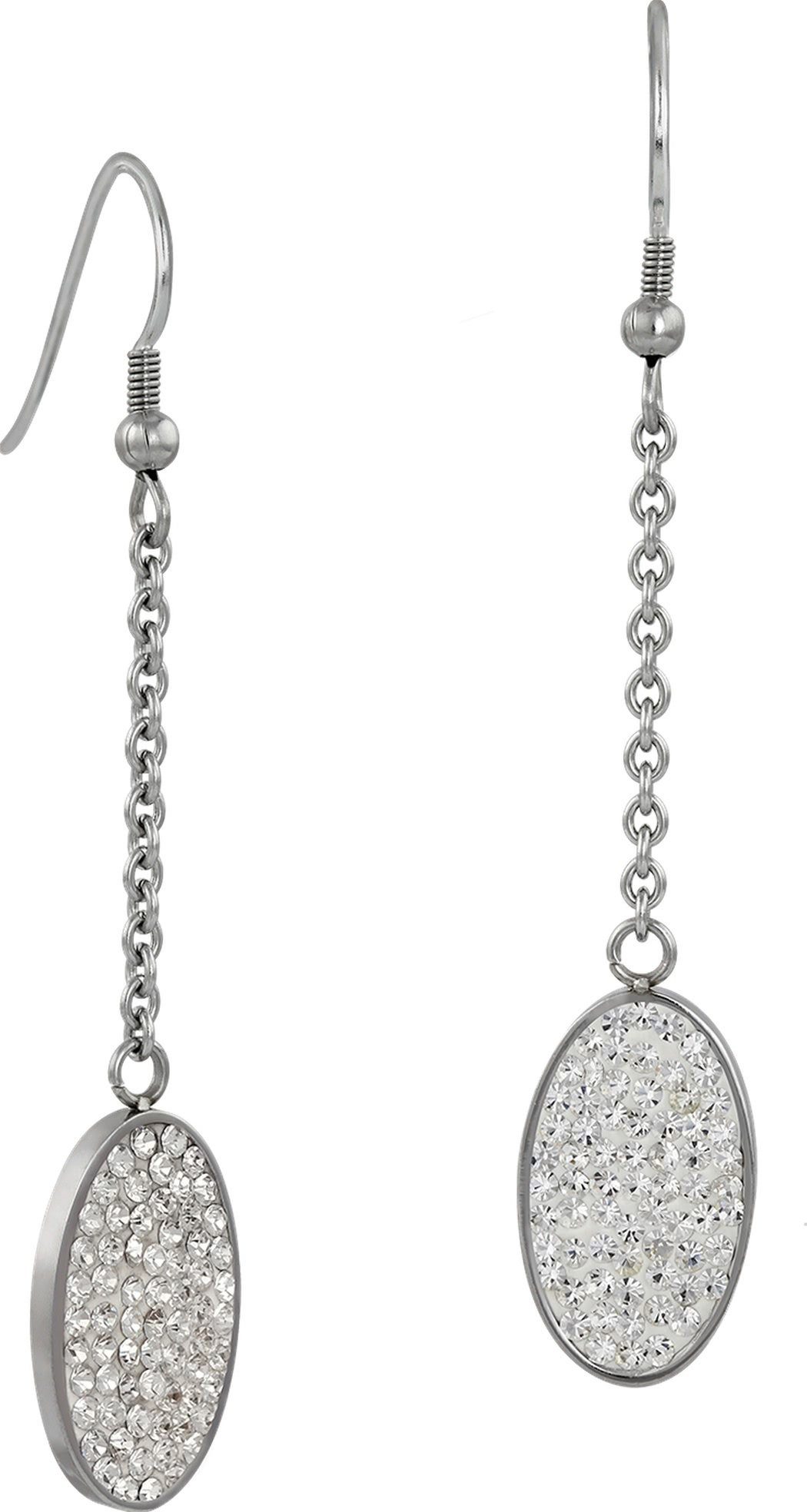 Amello Paar Ohrhänger Amello Ohrringe Edelstahl Ohrhänger Oval (Ohrhänger), Damen Ohrhänger Oval Edelstahl (Stainless Steel), silberfarben, weiß