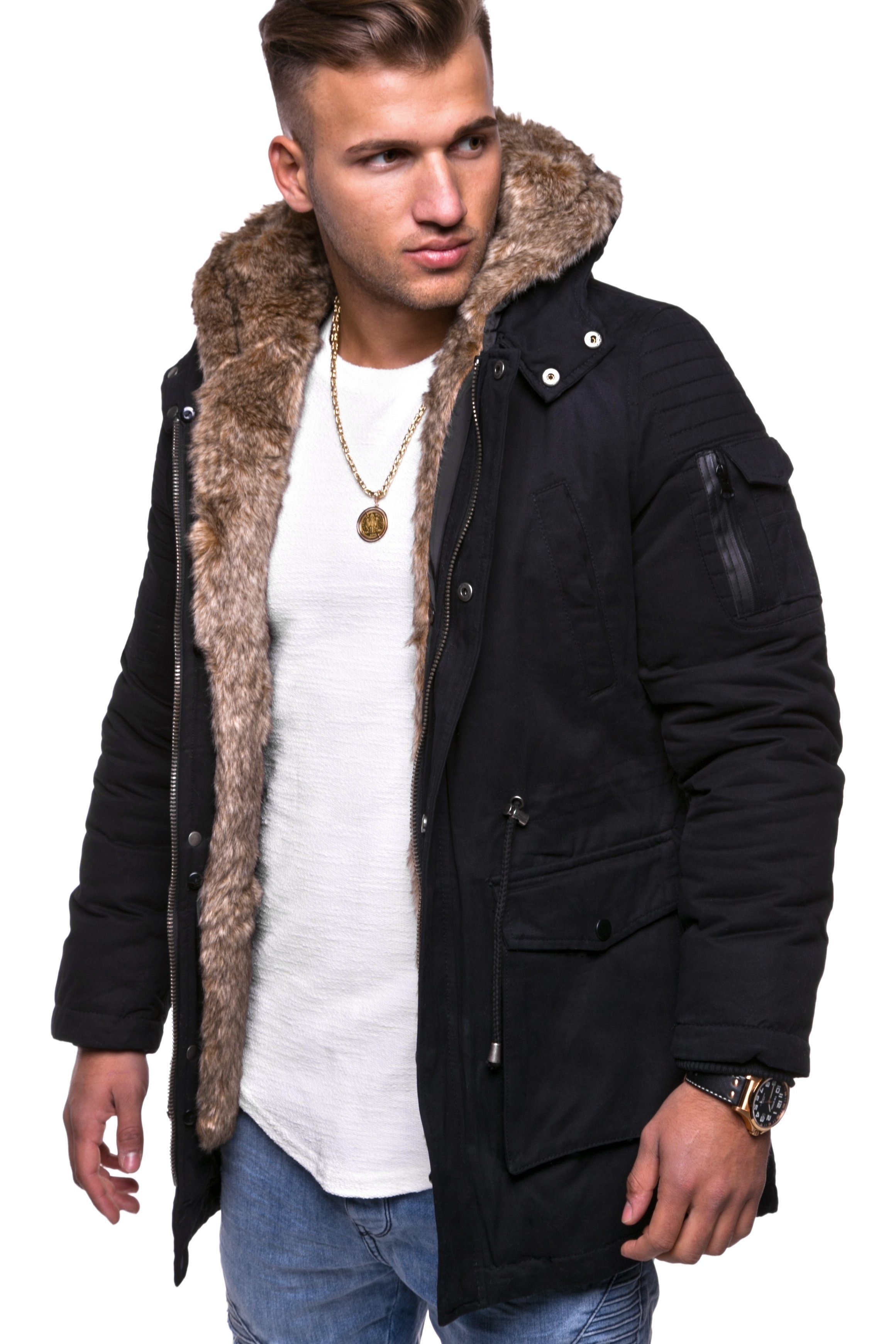 behype Parka GK-1 mit Kunstpelz schwarz