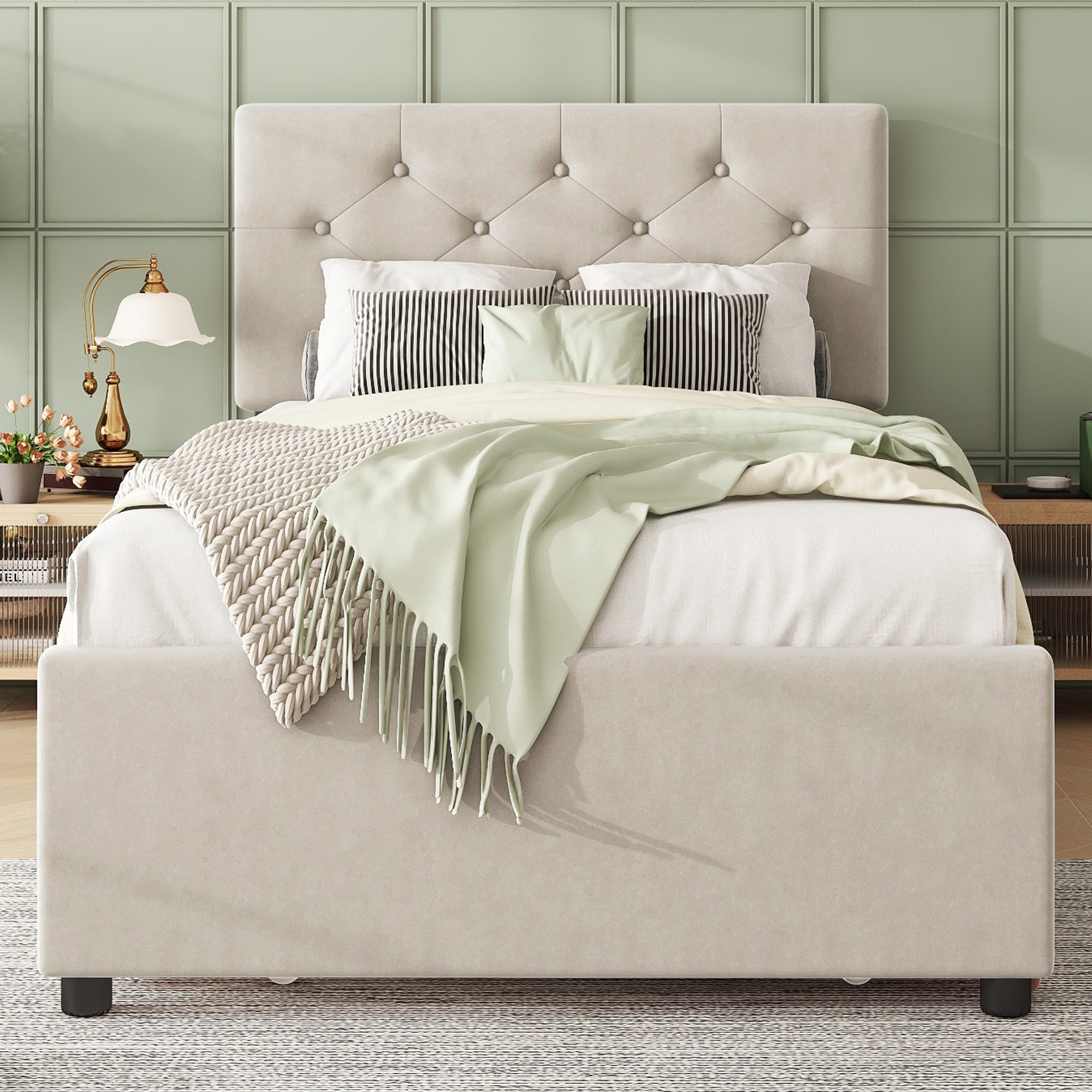 Merax Polsterbett (1-tlg), Jugendbett 90x200cm mit Ausziehbett 90x190cm und günstig online kaufen