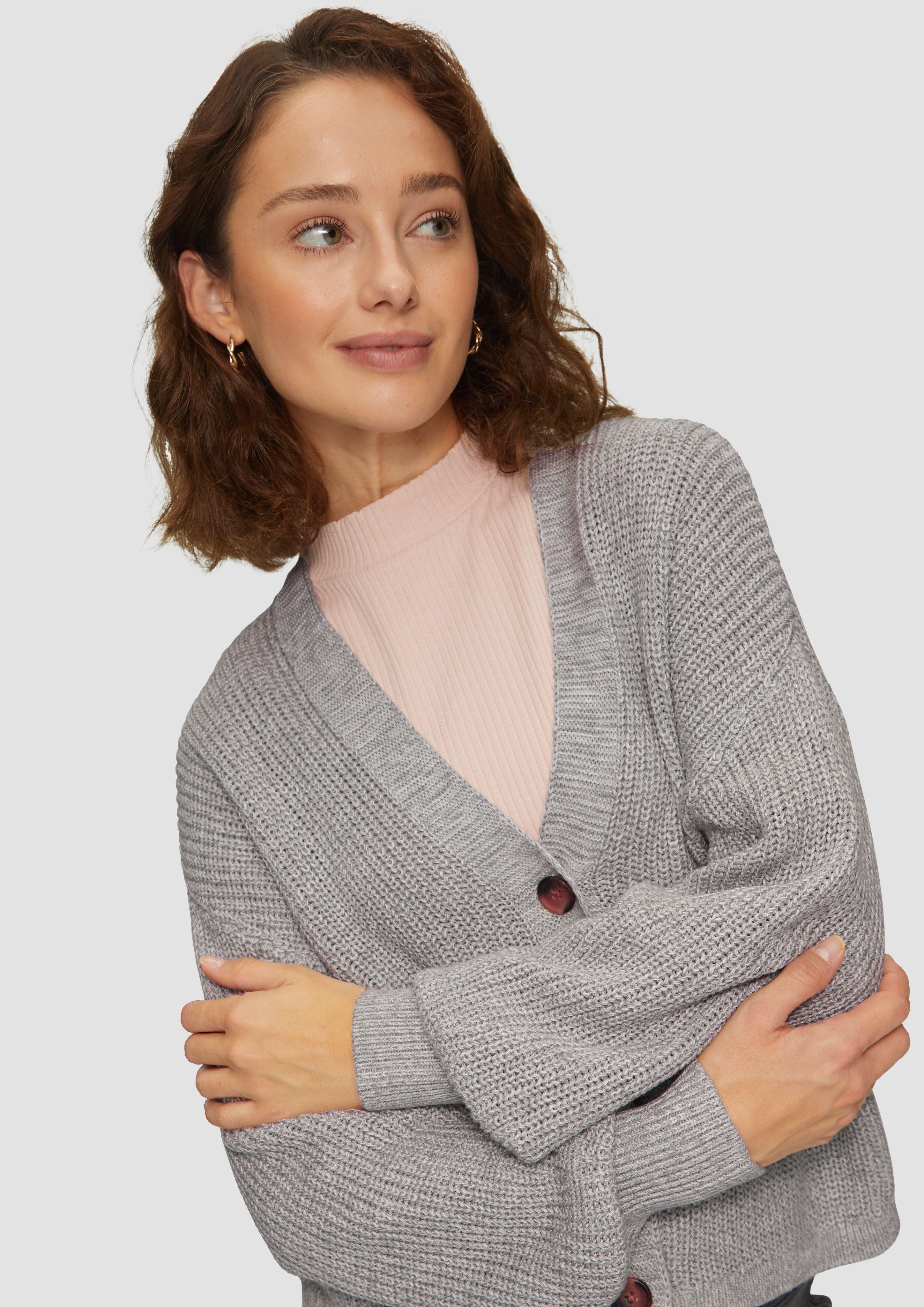 QS Funktionsjacke Strickjacke aus Baumwollmix Rippblende günstig online kaufen