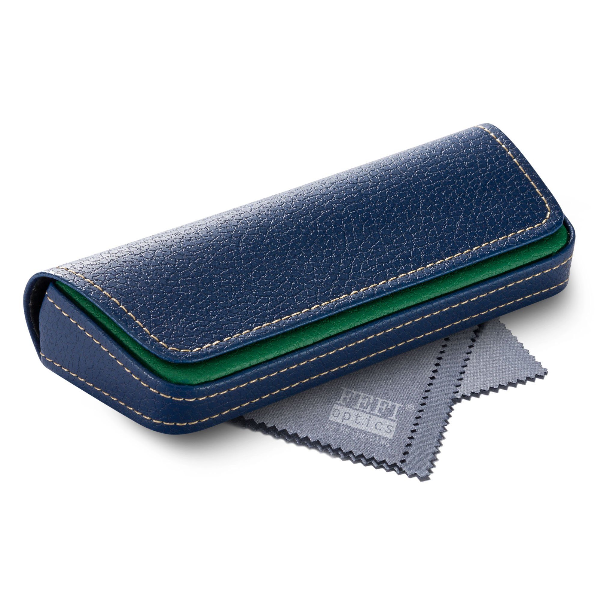 FEFI Brillenetui Elegantes Etui im zweifarbigen Leder-Look, Set aus 1 Etui + hochwertigem Mikrofasertuch