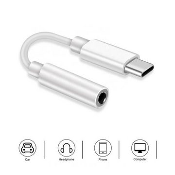 Alpha Electronics Aux Adapter Smartphone-Adapter USB-C zu 3,5-mm-Klinke, 10 cm, für Samsung, Huawei, Xiaomi, Kopfhörer Weiß Audio-Kabel