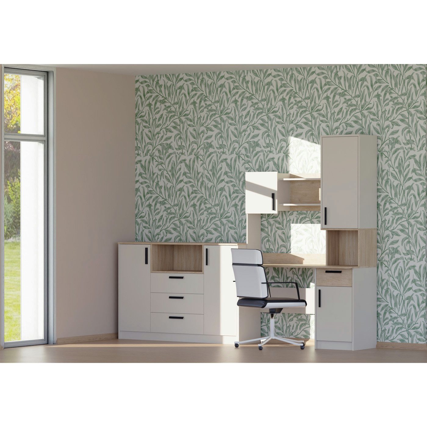 Marmex Möbel Jugendzimmer-Set GRANT SET 24 C Schreibisch Set Kommode Cashmere, (3-tlg), Kabeldurchführung, Scharniere Soft-Close, Vollauszug der Schubladen