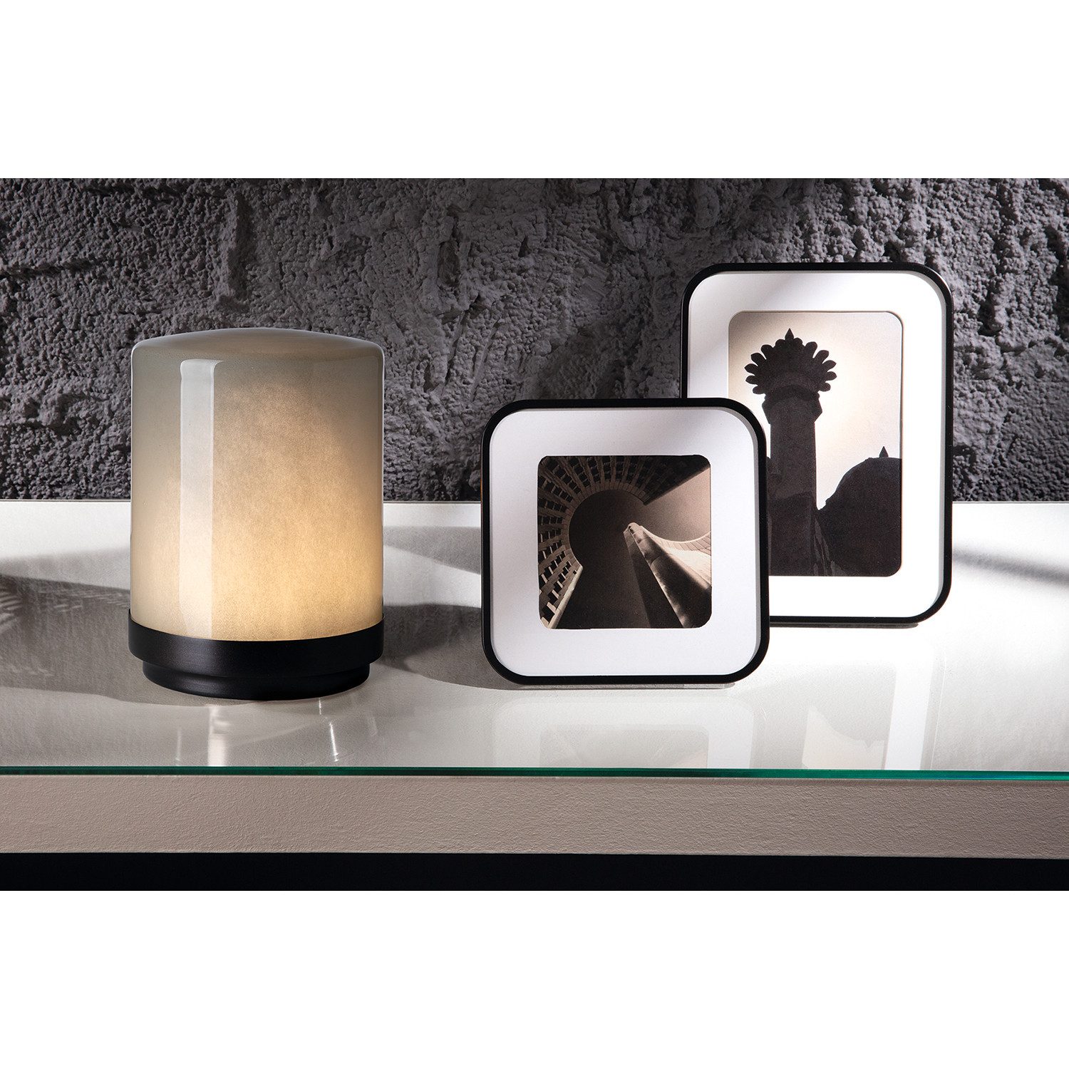 Fink LED Tischleuchte HELIOS LED Leuchte - braun-grau- Eisen/Glas/Polyethylen - Höhe 16,5cm, Lampe LED - Leuchter LED - Deko