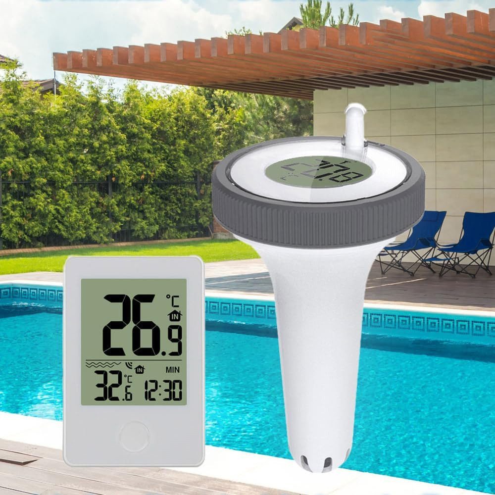 Fyrove Schwimmthermometer Pool Thermometer Funk Schwimmend Schwimmbadthermometer, Einzelgerät (1x Inneneinheit, 1x schwimmender Sensor, 1x Anleitung), Pooltherm – Bild 2 von 5
