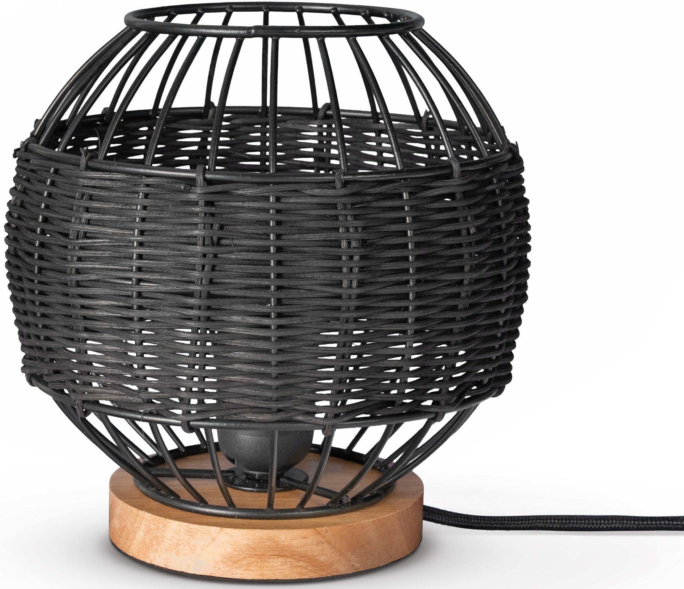 Paco Home Tischleuchte ohne Rustikal Boho Rattan LED PUGLO, Schreib Holz Leuchtmittel, E27