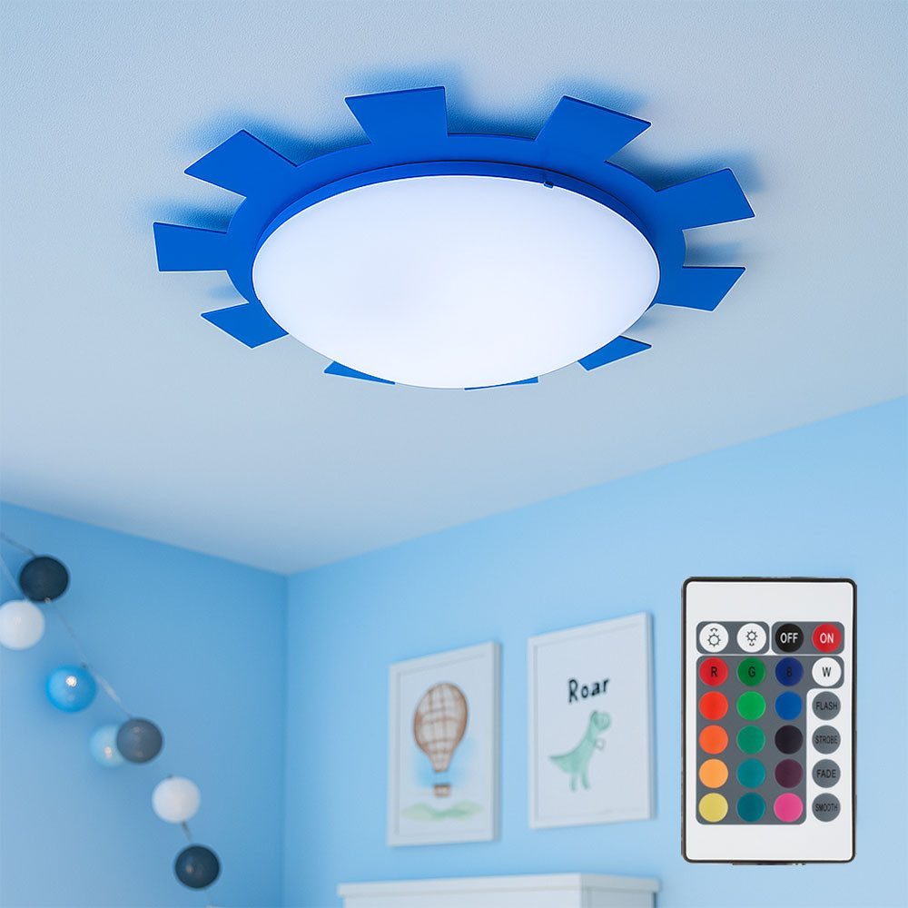 etc-shop Deckenleuchte, Leuchtmittel inklusive, Warmweiß, Farbwechsel, Kinderleuchte Deckenleuchte Wandlampe RGB LED Fernbedienung blau weiß