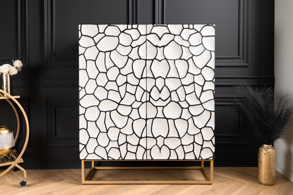 riess-ambiente Highboard VULCANO 120cm weiß / schwarz / gold (Einzelartikel, 1 St), Massivholz · Metall · Anrichte · Kommode · 3D-Front · Modern Design