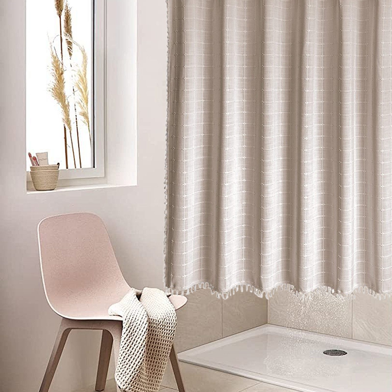 OKWISH Duschvorhang Badewannenvorhang Stoffvorhang Badezimmer Vorhang Breite 183 cm (Badvorhang mit 12 Duschvorhangringe, 1-tlg., Wasserabweisend Anti-schimmel  – Bild 3 von 5