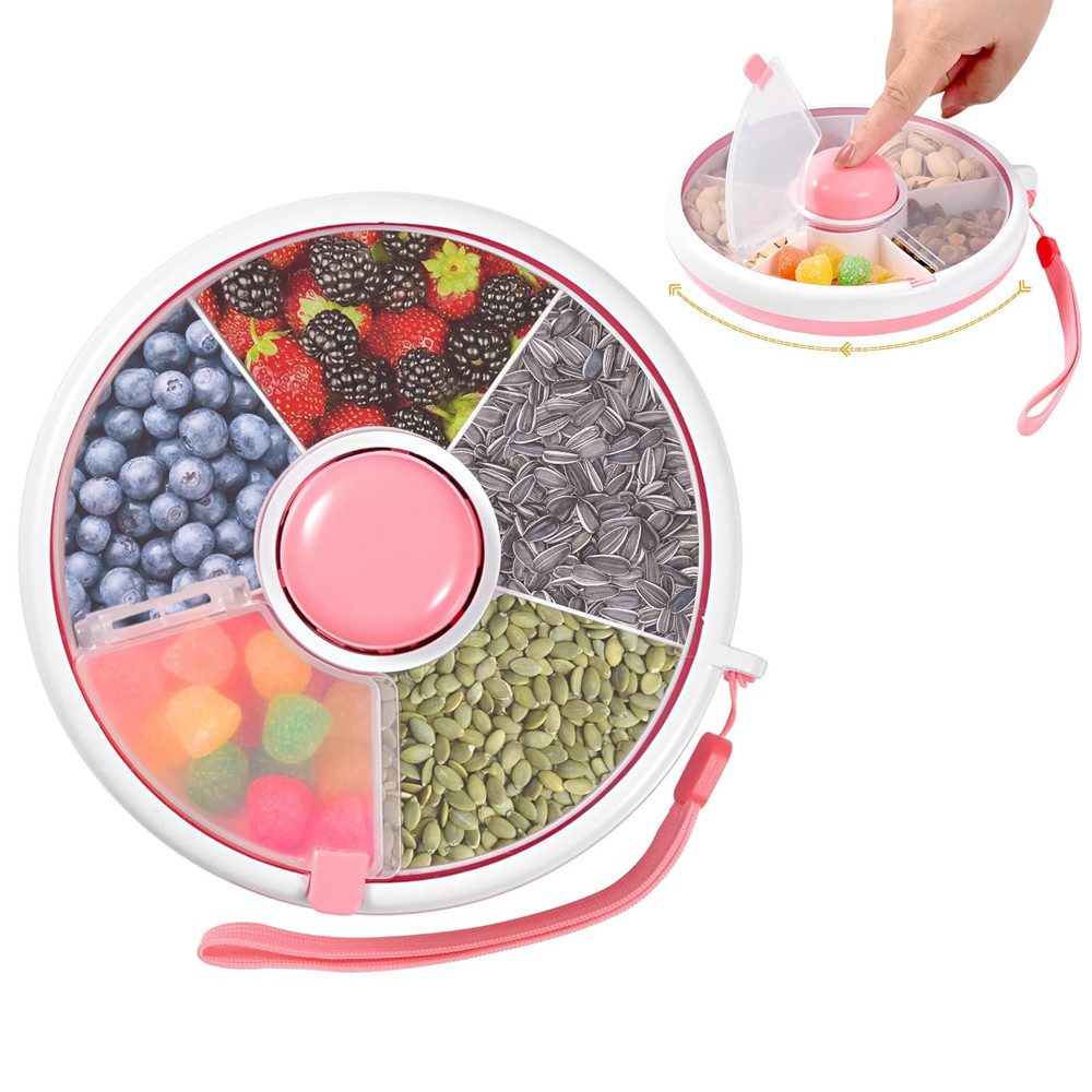 NUODWELL Snackschale Snack Spinner mit Handschlaufe, 5 Fächern Tragbare Snackbox mit Deckel