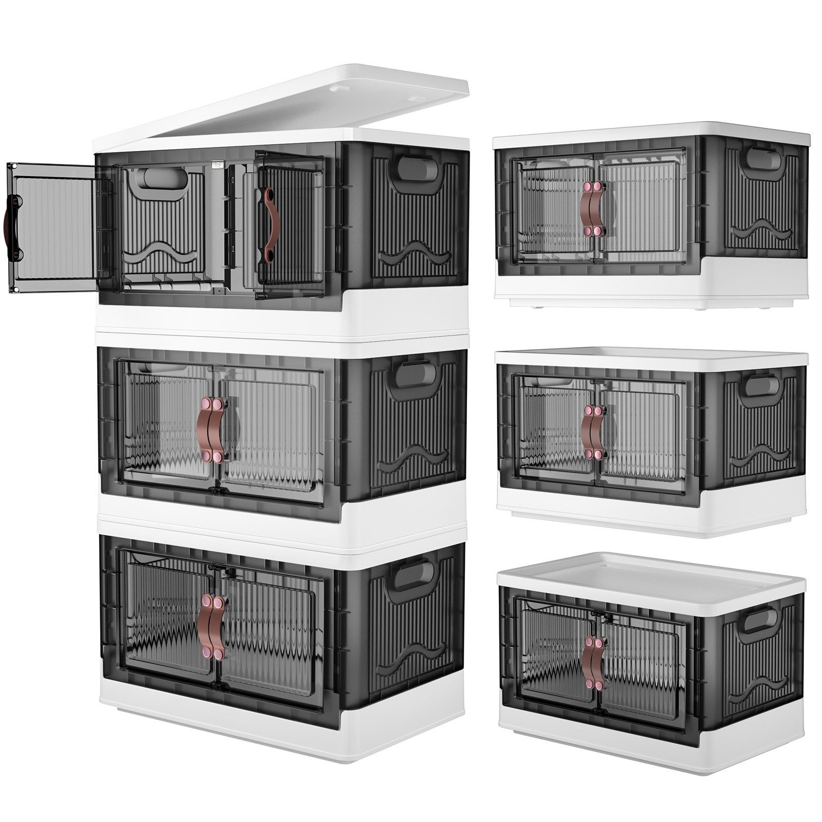 POPOLIC Aufbewahrungsbox 3/4 Etagen Faltbare Aufbewahrungsbox mit Deckel & Rollen (klappbare Aufbewahrungsbox mit Rollen, 3 St., 2 Türen tragbarer transparenter Aufbewahrungsordner), Vielseitiger Kunststoff-Aufbewahrungsboxen mit Deckel