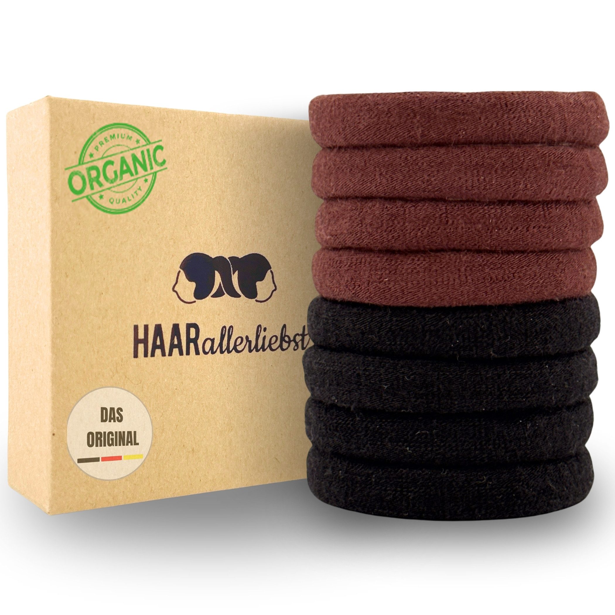 HAARallerliebst Haargummi Bio Резинки для волос soft groß, Spar-Set, 8-tlg., Farbe schwarz braun, 4cm