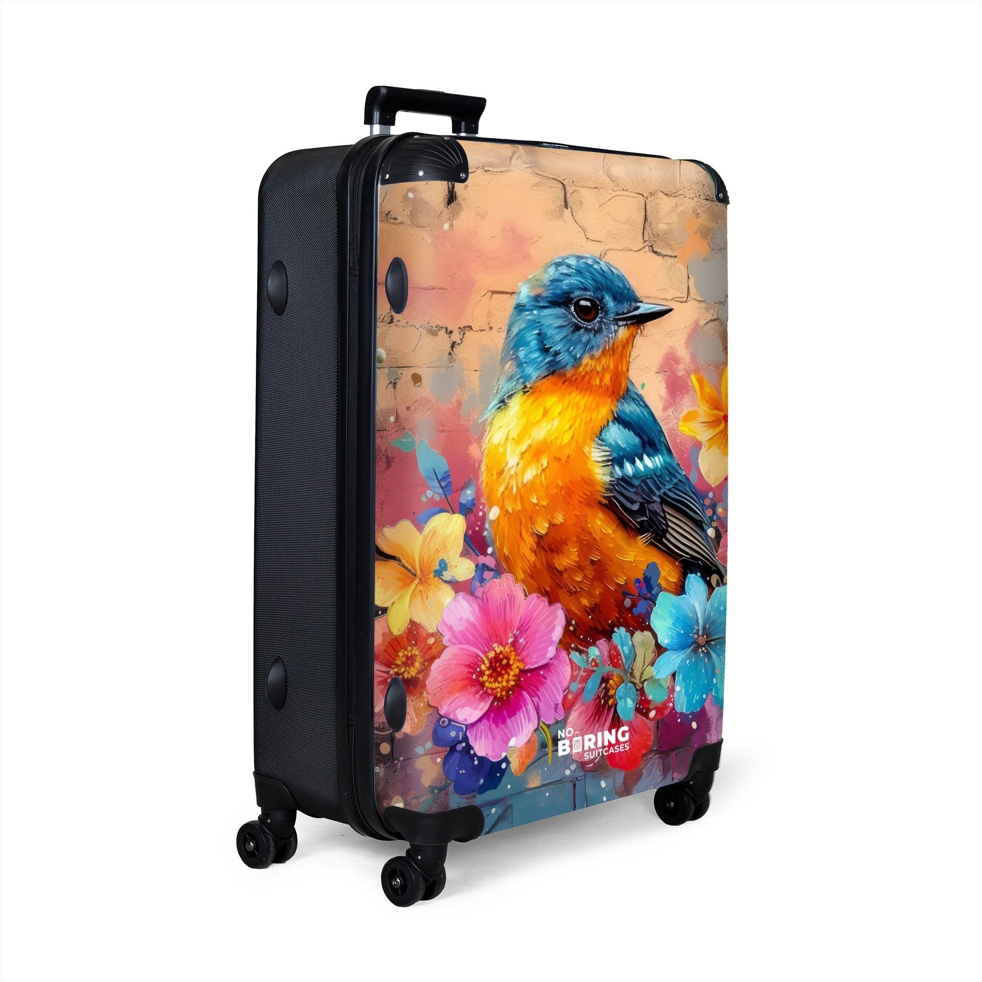 NoBoringSuitcases.com© Hartschalen-Trolley Vogel mit Blumen im günstig online kaufen