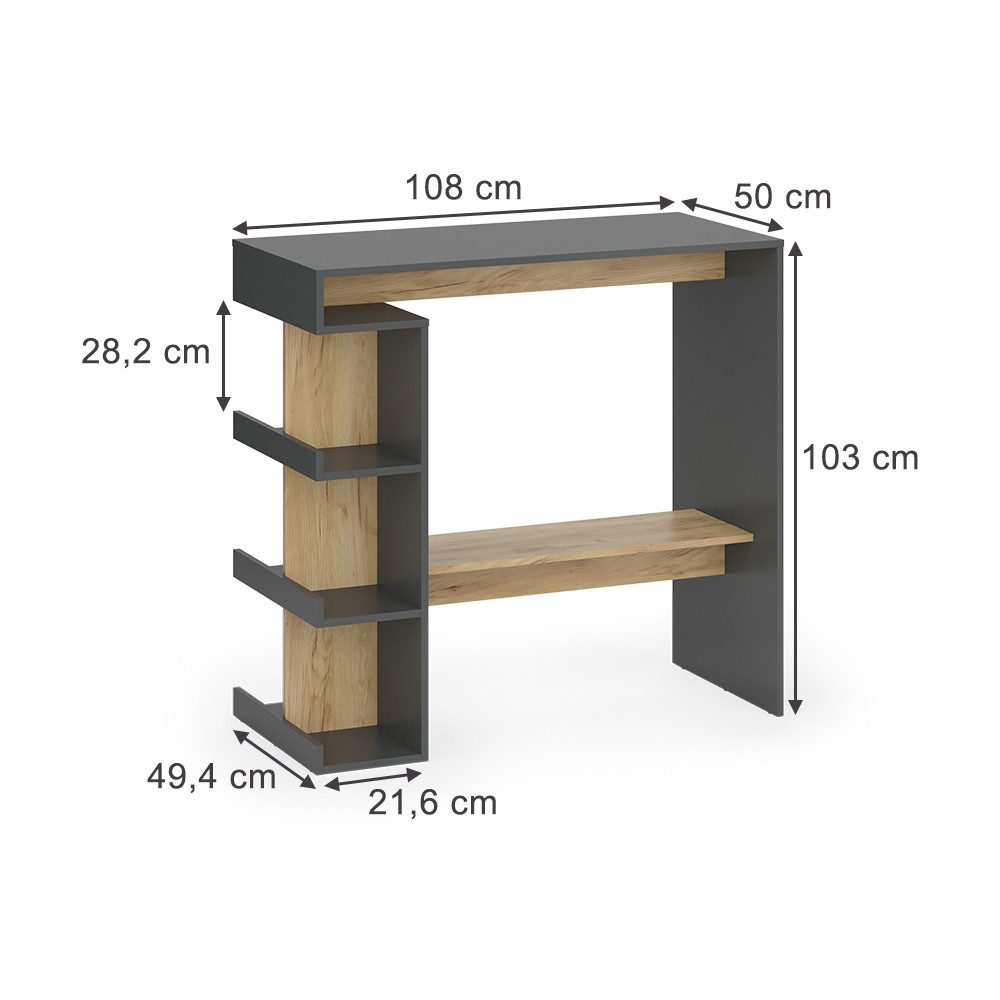 Vicco Bartisch Dana, Anthrazit/Goldkraft Eiche/Goldkraft Eiche, günstig online kaufen