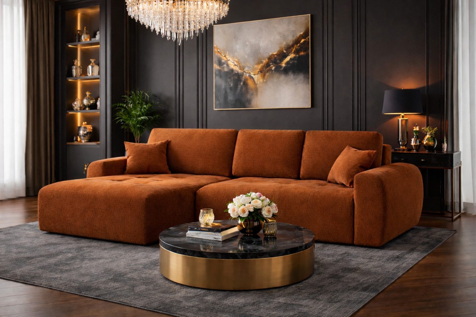 Kaiser Möbel Ecksofa mit Schlaffunktion und Bettkasten Ivo L aus Veloursstoff Salvador, Ecksofa mit Schlaffunktion, ausziehbar,mit Schlaffunktion,integrierter Stauraum