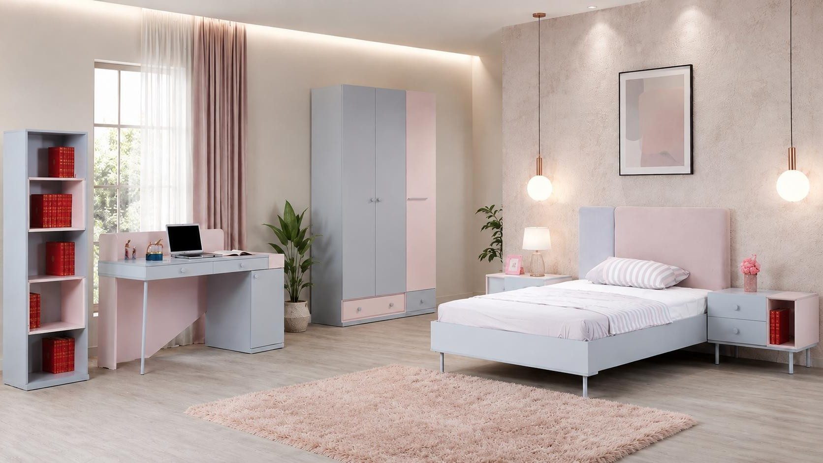 Xlmoebel Kleiderschrank Grauer Kleiderschrank für Jugendzimmer mit modernem Design (Jugendzimmer-Set, 6-St., 6-tlg)