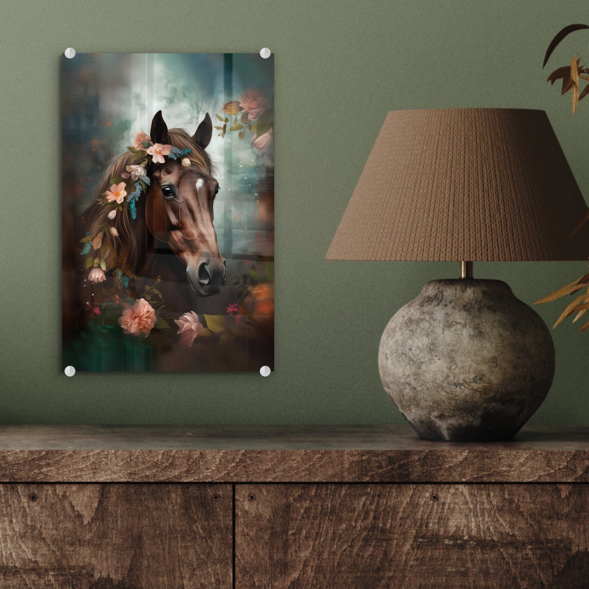 MuchoWow Acrylglasbild Pferd - Natur (1 Tiere St), auf auf - Glas Wandbild - Foto Glasbilder - - - Bilder Wald, Glas - Blumen Wanddekoration