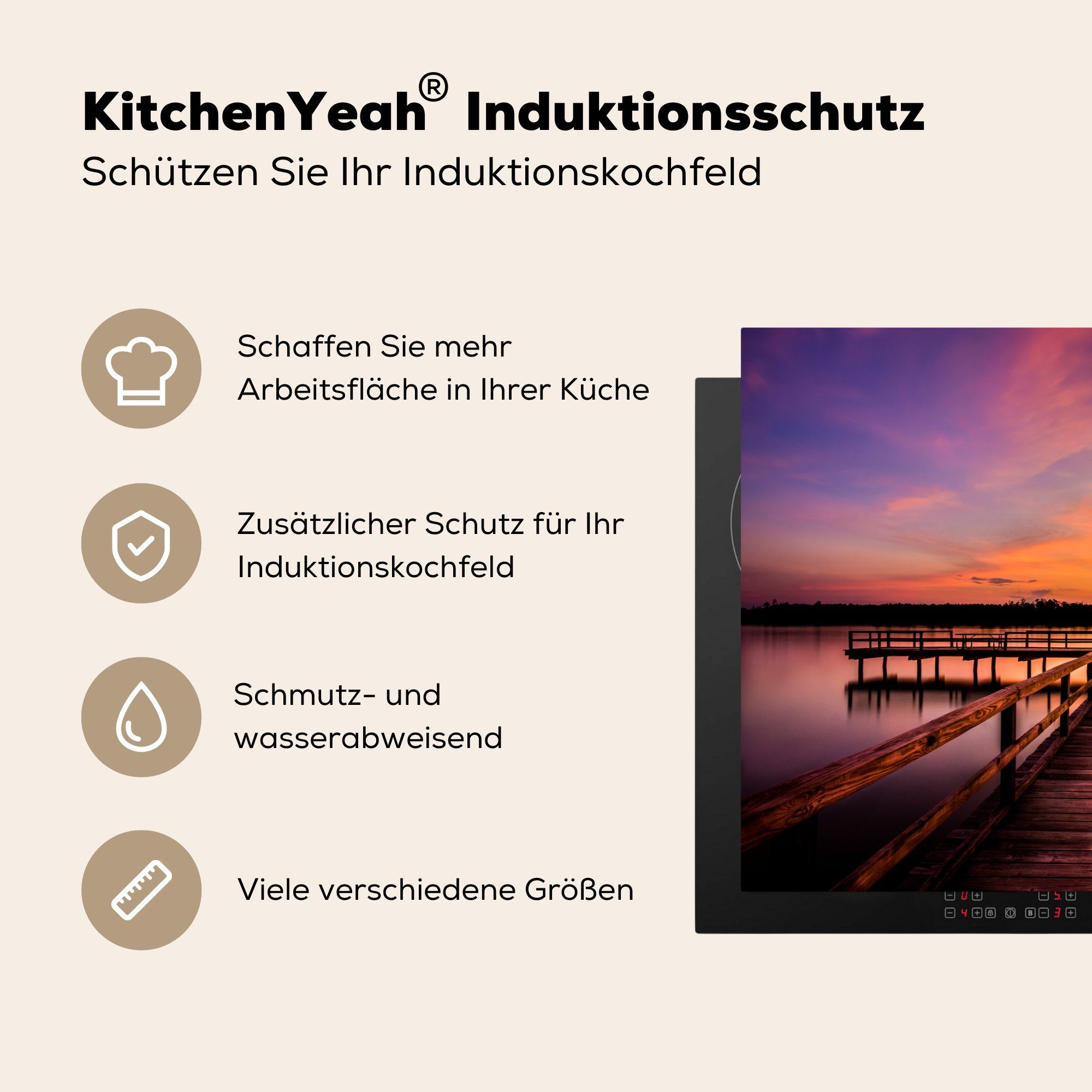 81x52 Steg Gold, tlg), - MuchoWow Induktionskochfeld Herdblende-/Abdeckplatte cm, Ceranfeldabdeckung für Vinyl, Sonnenuntergang - Schutz (1 die küche,