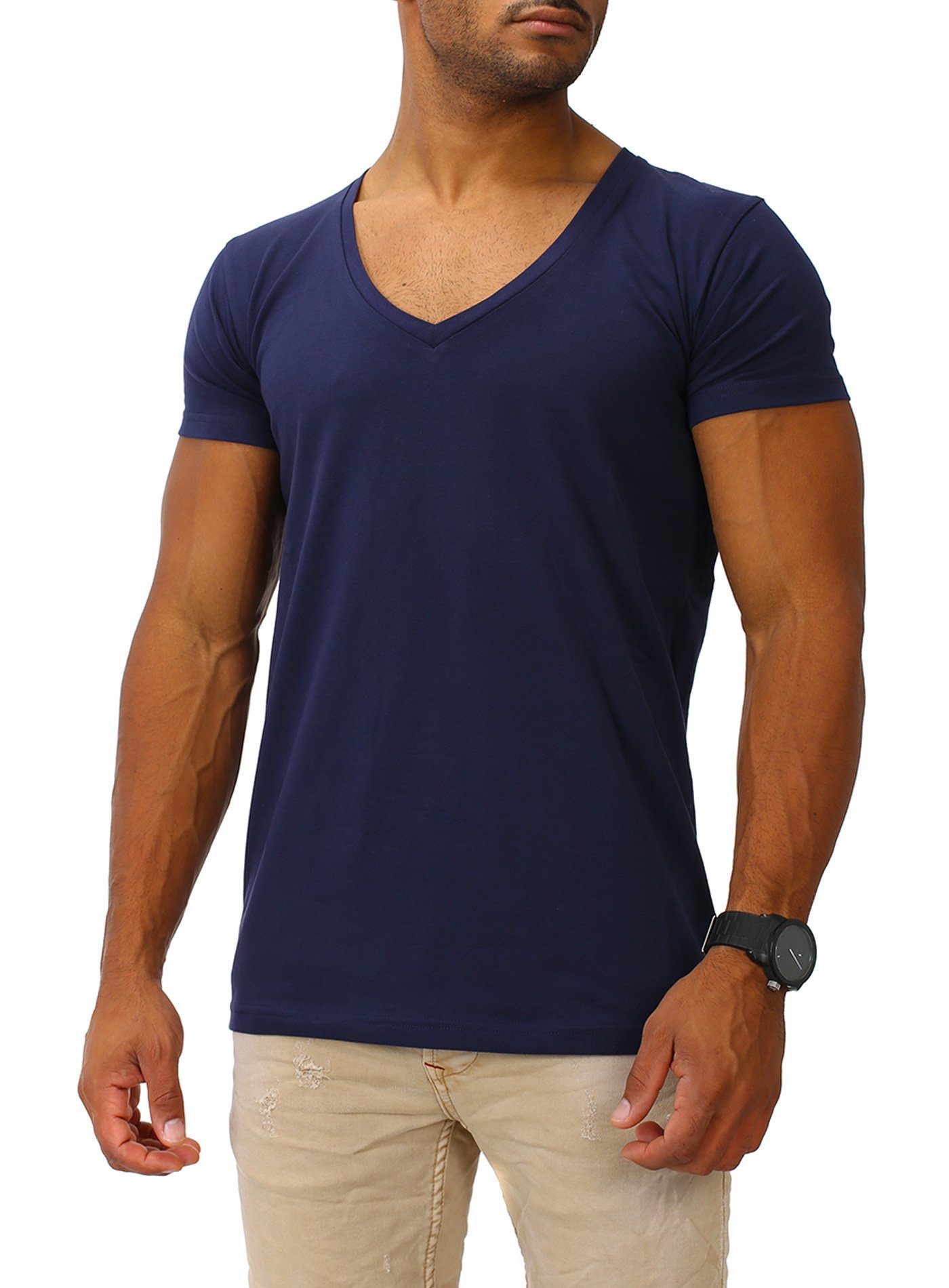 Joe Franks T-Shirt mit tiefem V-Ausschnitt navy