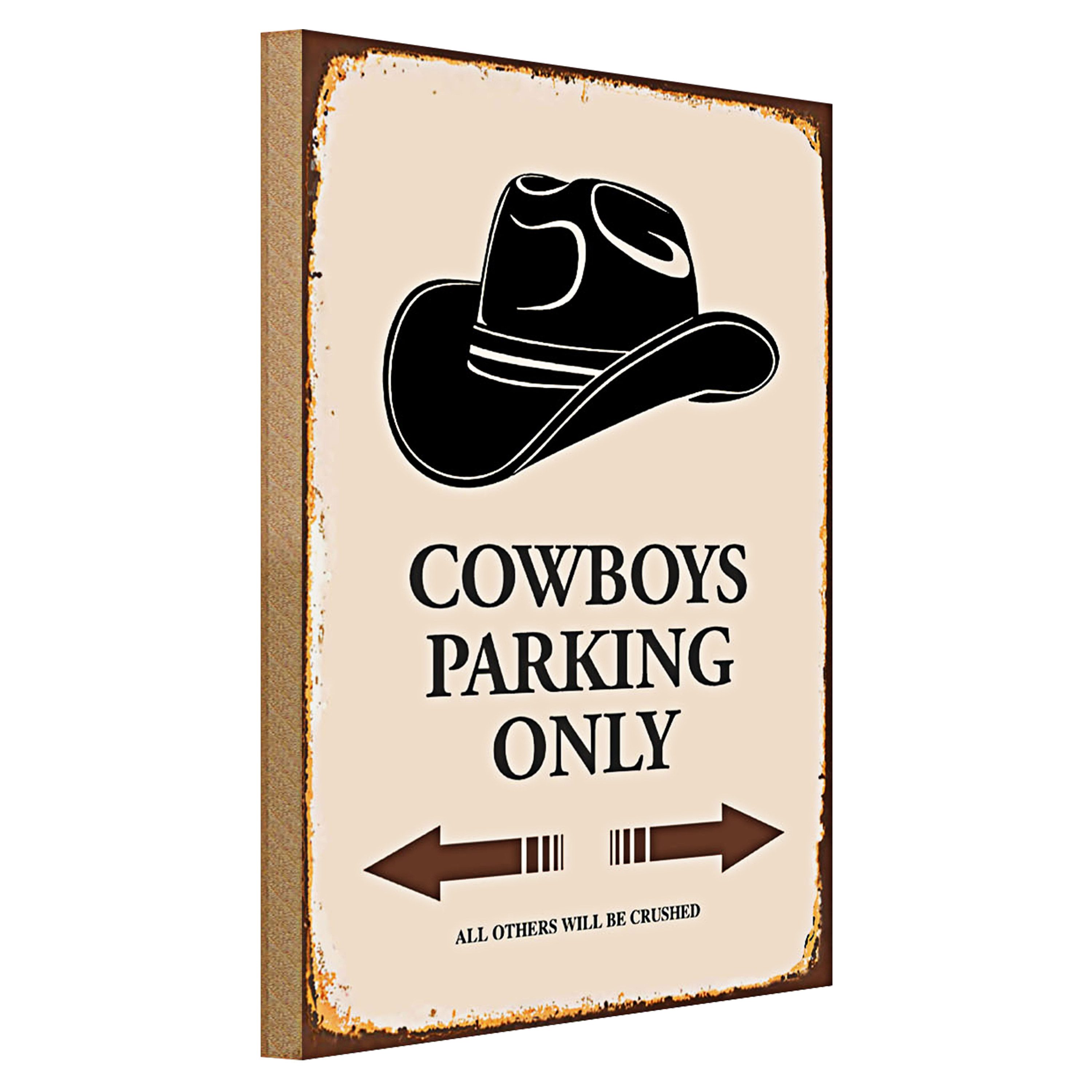 Roomando Holzbild Spruch 30x40cm Cowboys parking only
