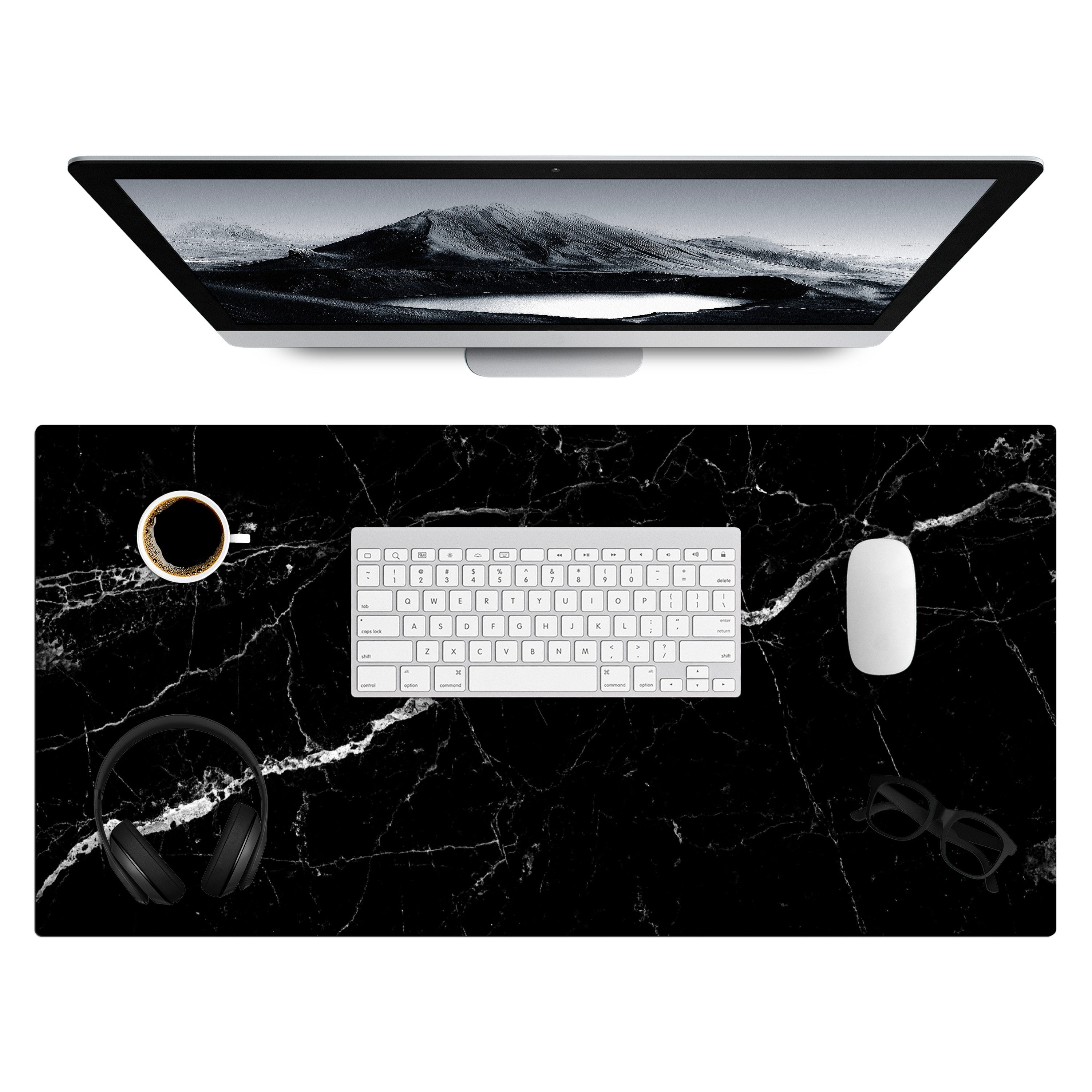 MuchoWow Gaming Mauspad Marmoroptik - Schwarz - Luxus (1-St), Gaming Mauspad XXL, Schreibtischunterlage, Desk Mat Groß, 80x40 cm