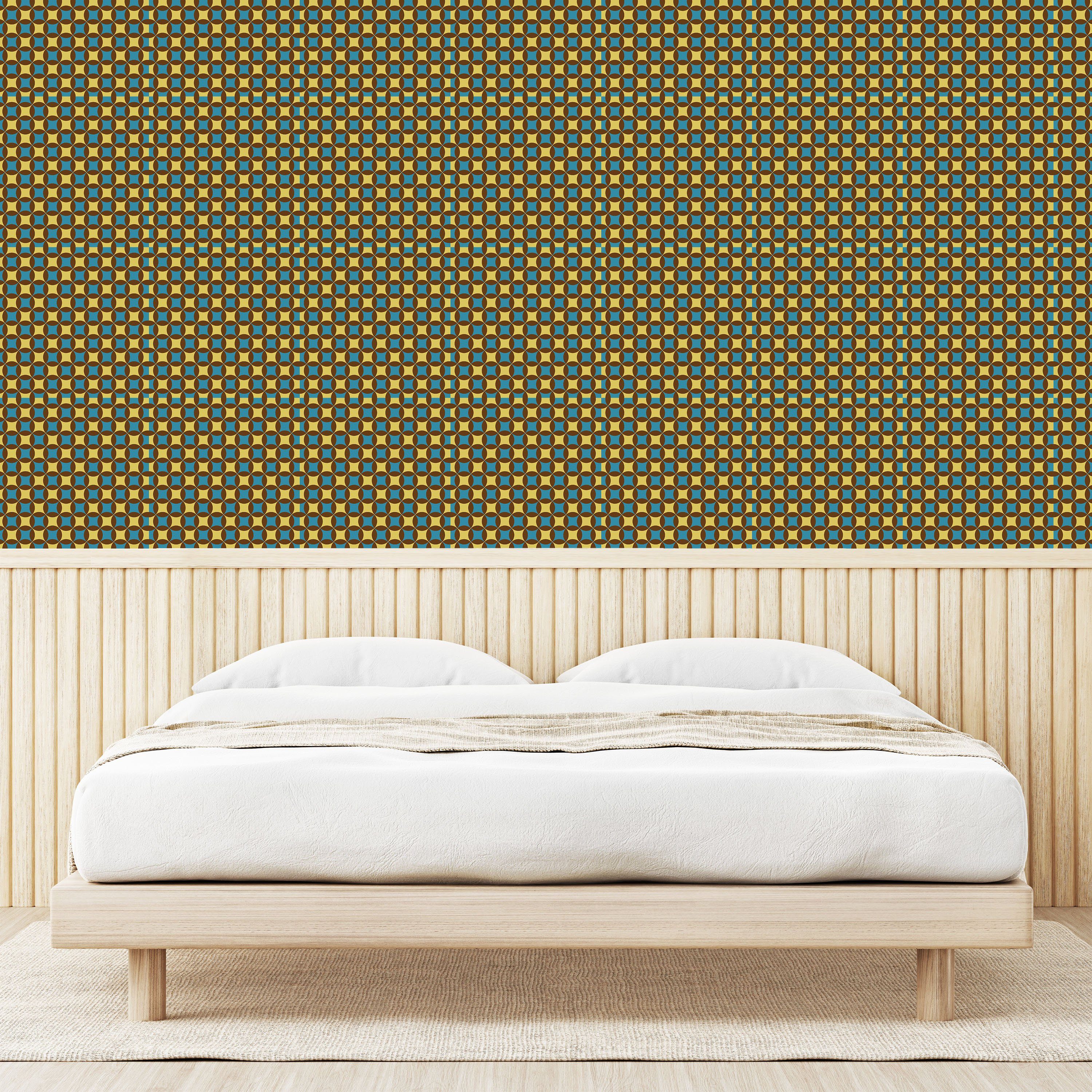 Abakuhaus Vinyltapete selbstklebendes Wohnzimmer Küchenakzent, Retro Jahre Geometric Tile Stil 70er