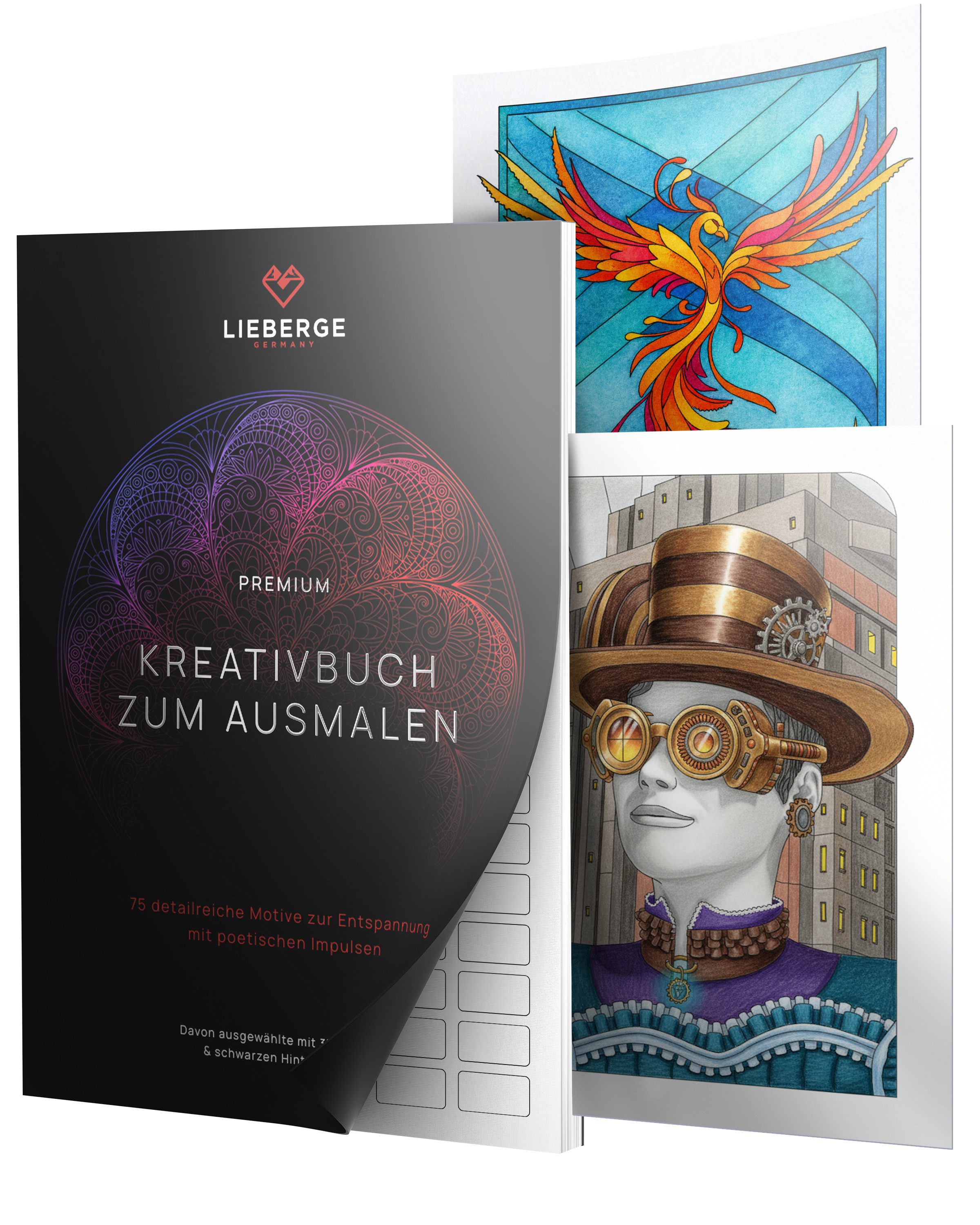 LIEBERGE Malvorlage Premium Kreativbuch zum Ausmalen, 75 handillustrierte Motive (75-St)