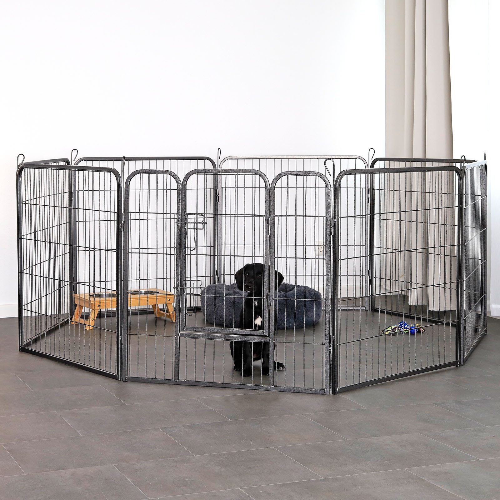 lionto Freigehege, 8-teiliges Metallgehege mit Tür, innen & außen, 80x60 cm, Welpenfreilauf, sicherer Auslauf für Hunde, Katzen & Kleintiere