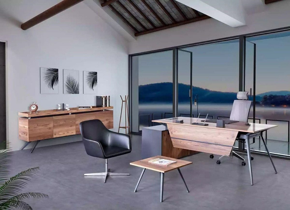 Büromöbel-Set Schreibtisch Wohnzimmertisch Kommode Büro Arbeitsraum Braun Zeitgemäß